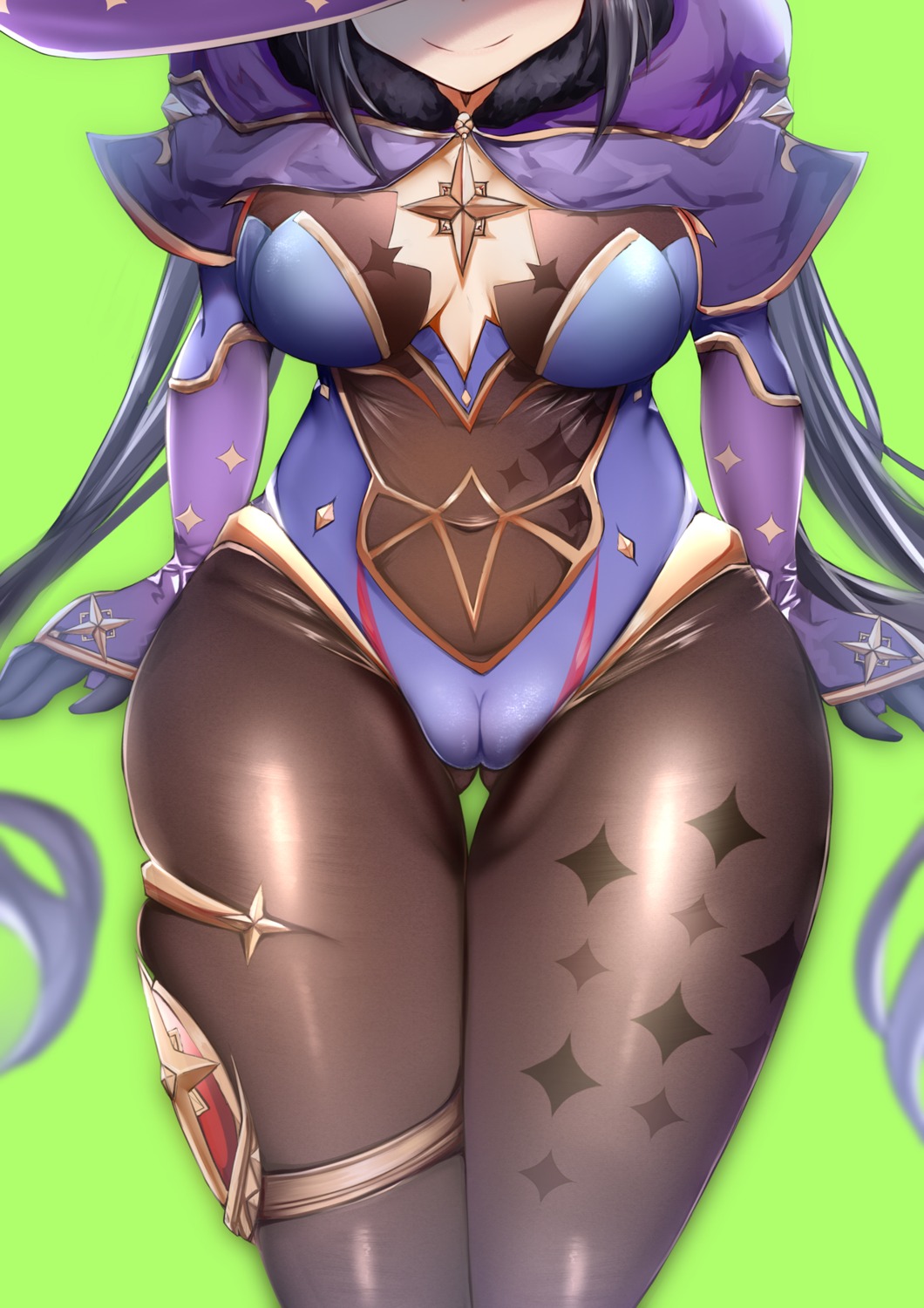 cameltoe chomikuplus garter genshin_impact leotard mona_megistus no_bra pantyhose