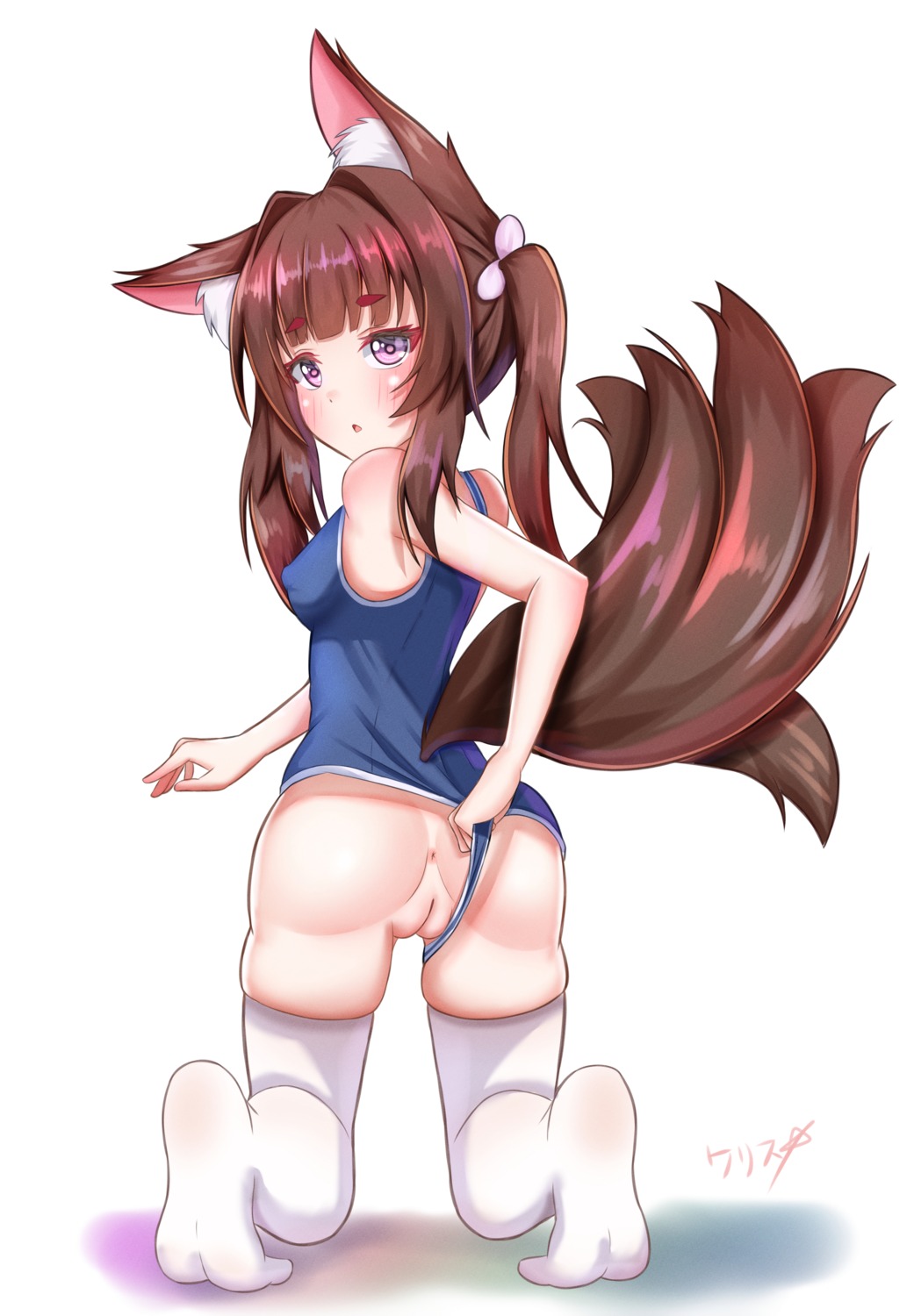 amagi-chan_(azur_lane) amagi_(azur_lane) animal_ears anus ass azur_lane boppin_drawing erect_nipples feet kitsune loli pussy school_swimsuit swimsuits tail thighhighs uncensored