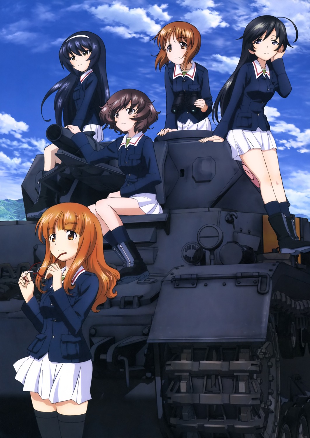 akiyama_yukari girls_und_panzer isuzu_hana megane nishizumi_miho reizei_mako takebe_saori thighhighs uniform