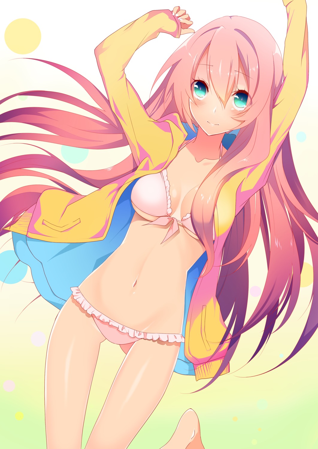 bikini cleavage megurine_luka open_shirt swimsuits temari_(artist) underboob vocaloid