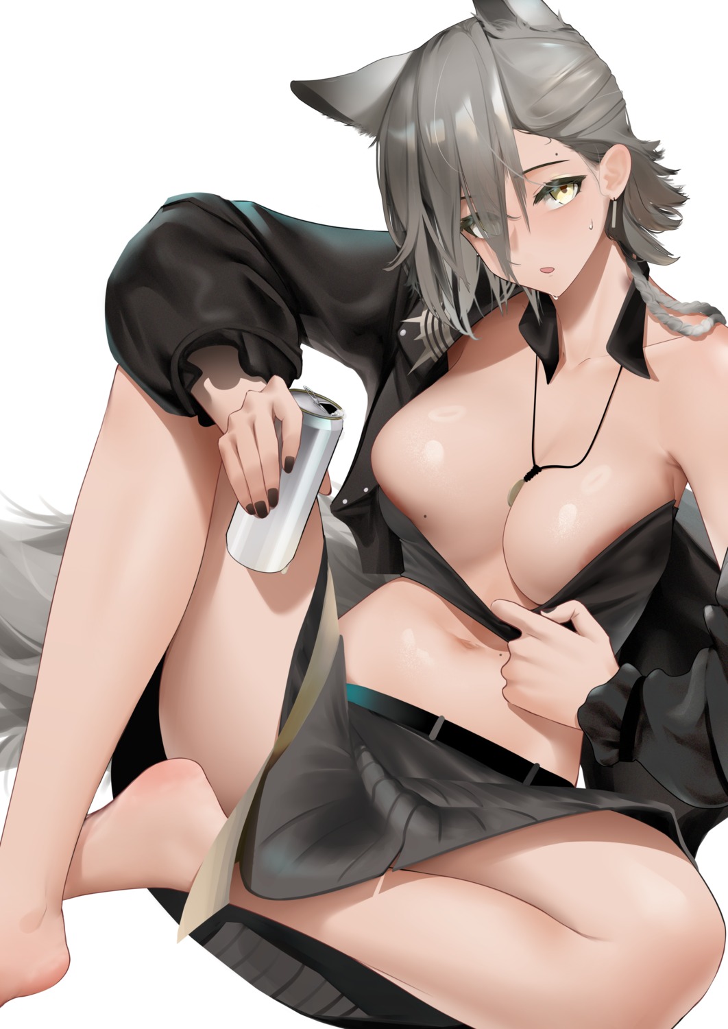 animal_ears areola arknights no_bra open_shirt penance undressing vamjulian