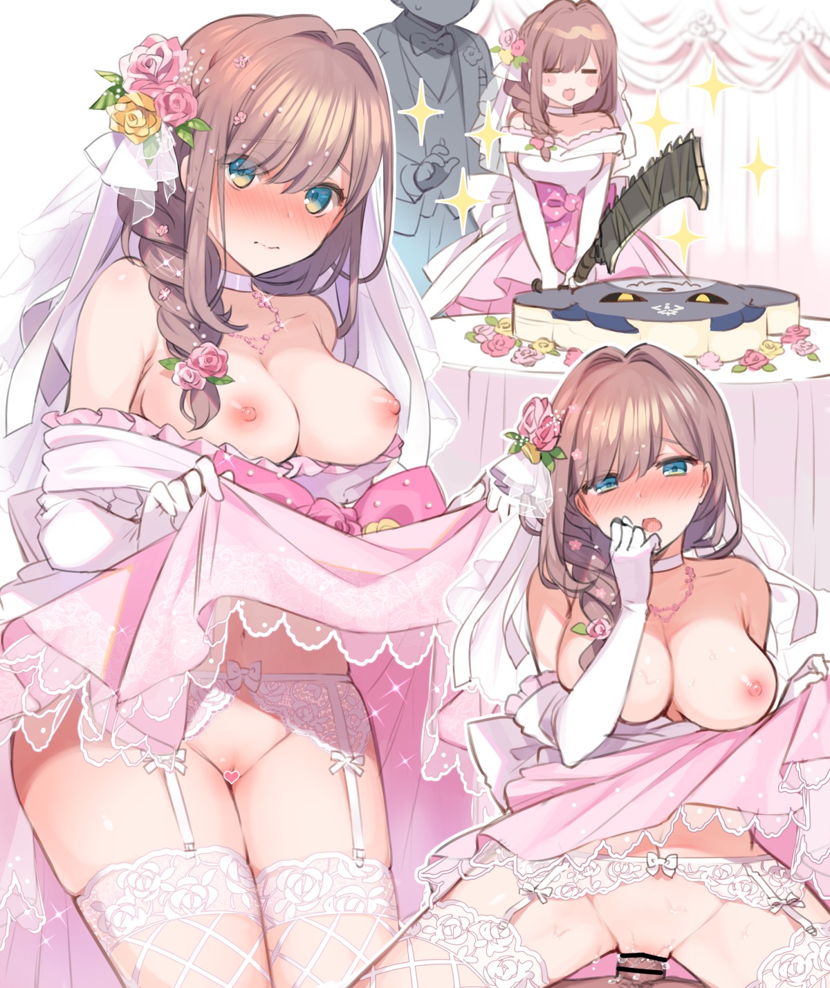 breasts censored dress fishnets garter_belt mankai_kaika nijisanji nipples no_bra nopan penis pussy pussy_juice sex skirt_lift stockings suzuhara_ruru thighhighs wedding_dress