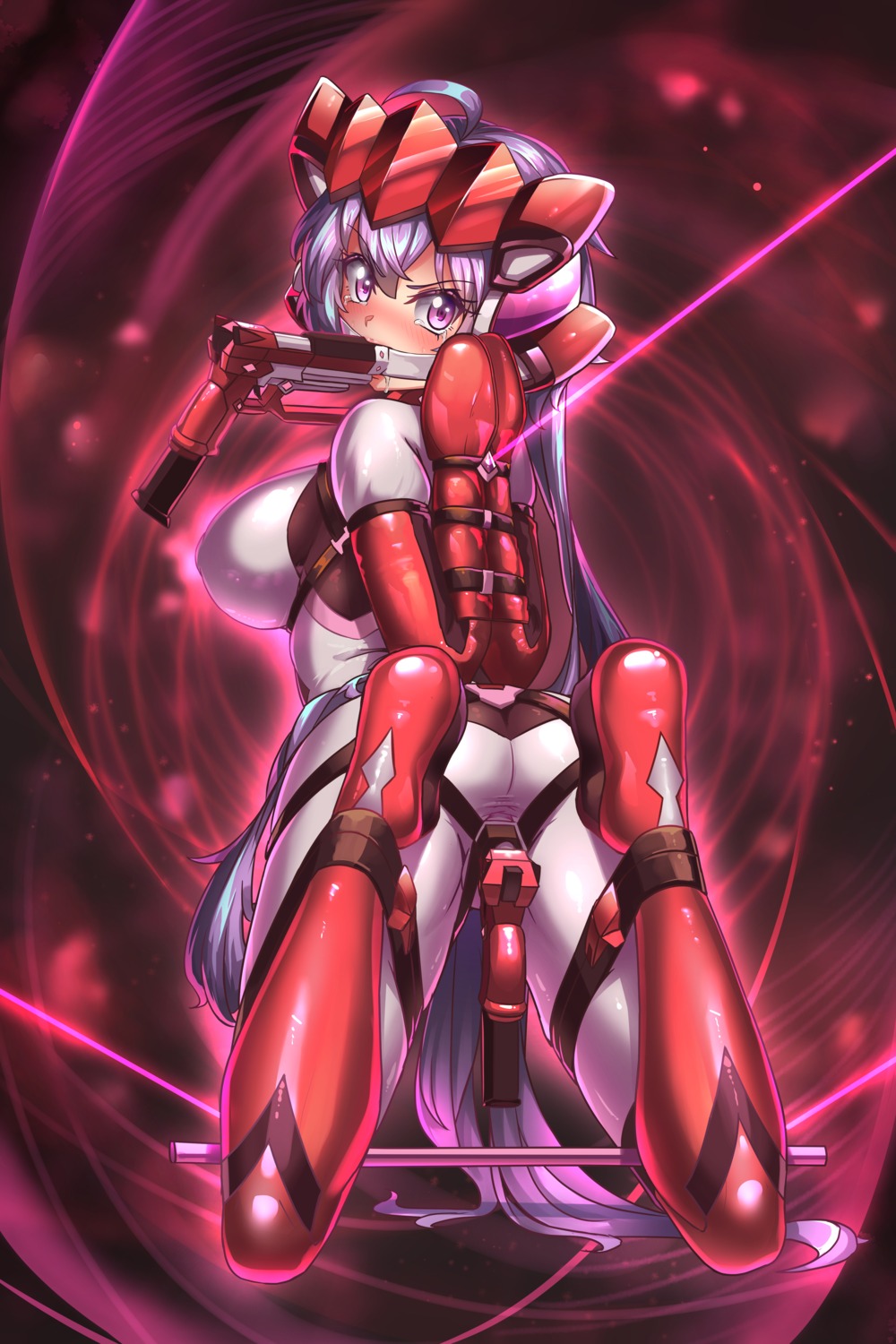 ass bodysuit bondage gun jiguang_zhi_aoluola senki_zesshou_symphogear yukine_chris