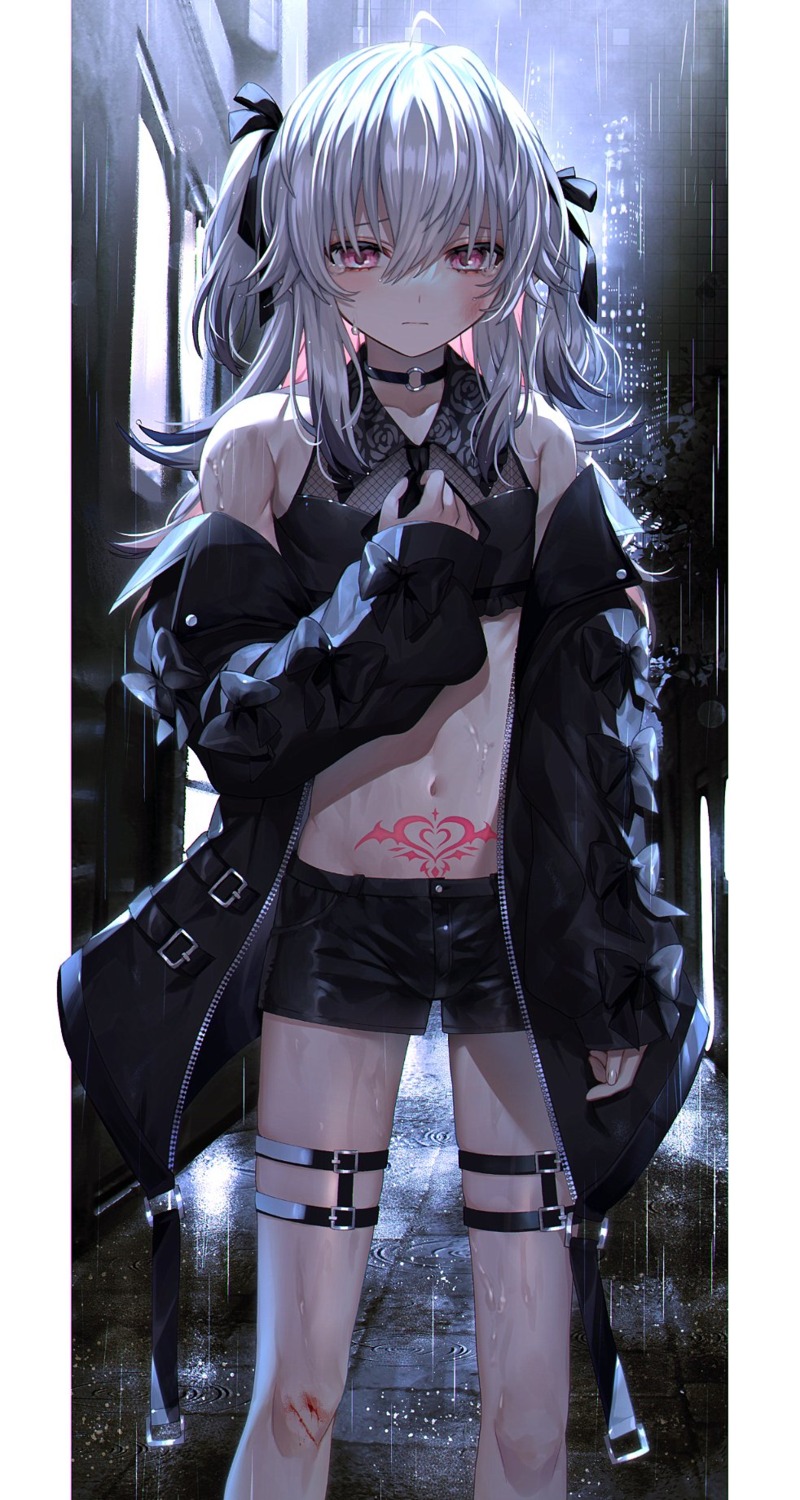 abandon_ranka blood garter open_shirt tattoo trap wet