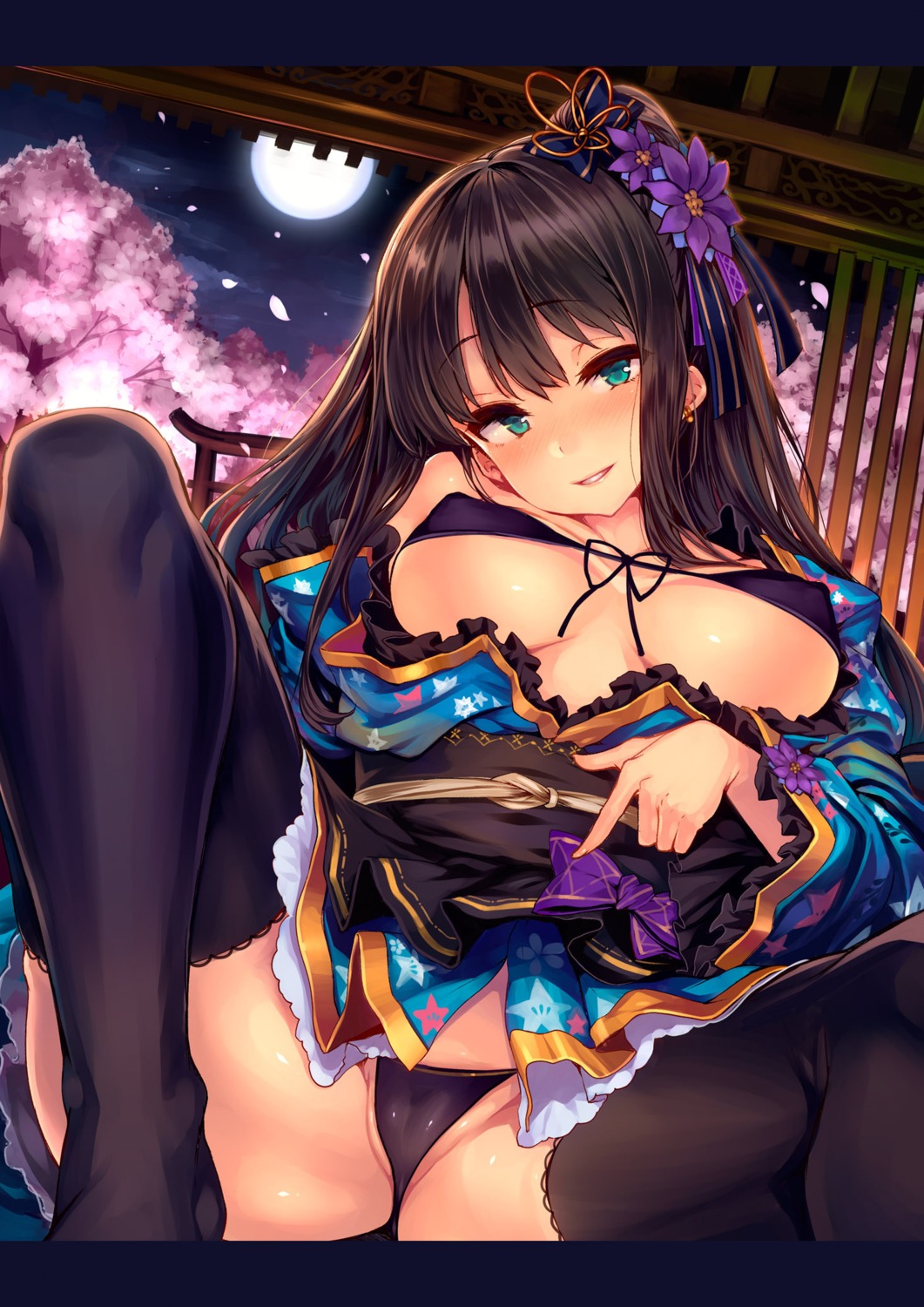 breasts cameltoe feet japanese_clothes nipples no_bra open_shirt pantsu shibuya_rin shiokonbu the_idolm@ster the_idolm@ster_cinderella_girls thighhighs