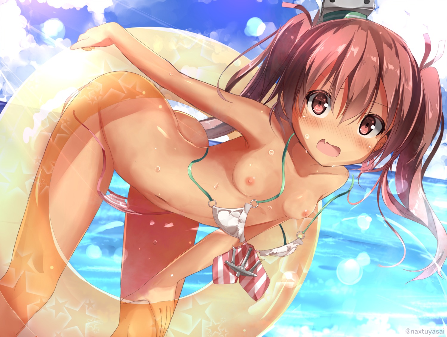 bikini breasts kantai_collection libeccio_(kancolle) loli nipples swimsuits wardrobe_malfunction yonjyuugo