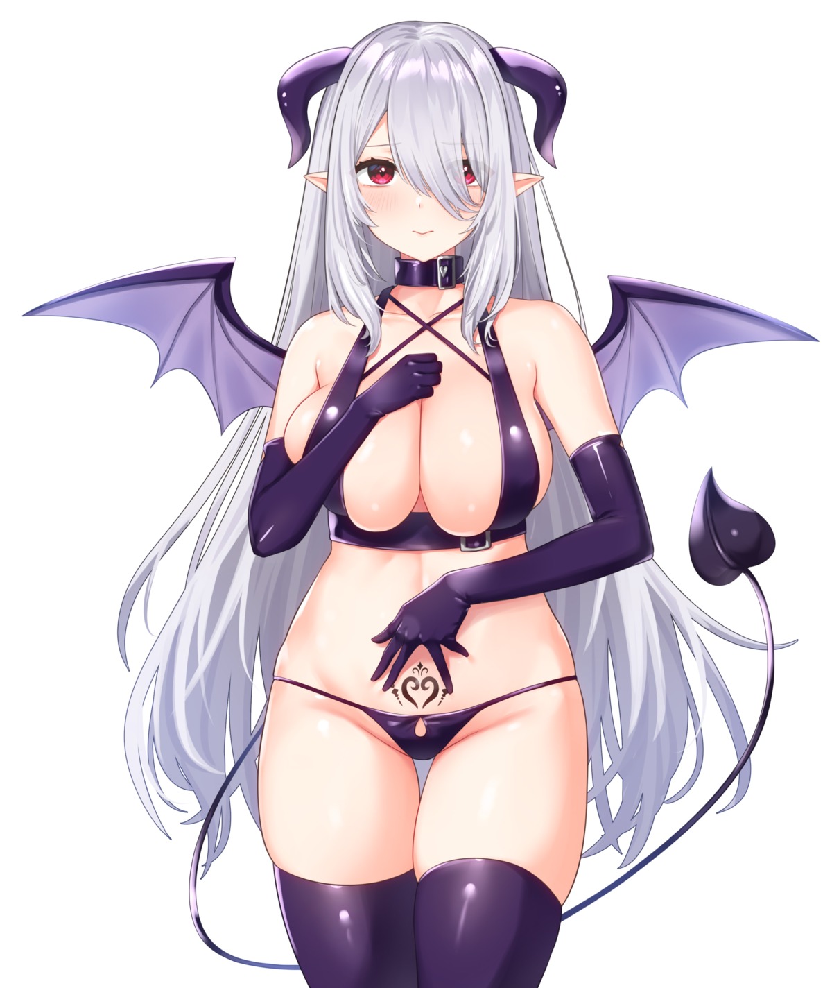 devil horns no_bra pantsu pointy_ears tail tattoo thighhighs wings yamamura_umi