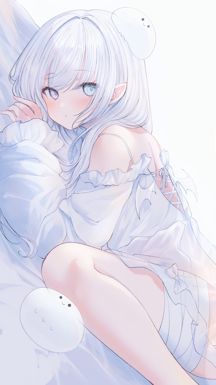 bandages dress heterochromia kurage_cc loli pointy_ears see_through wings