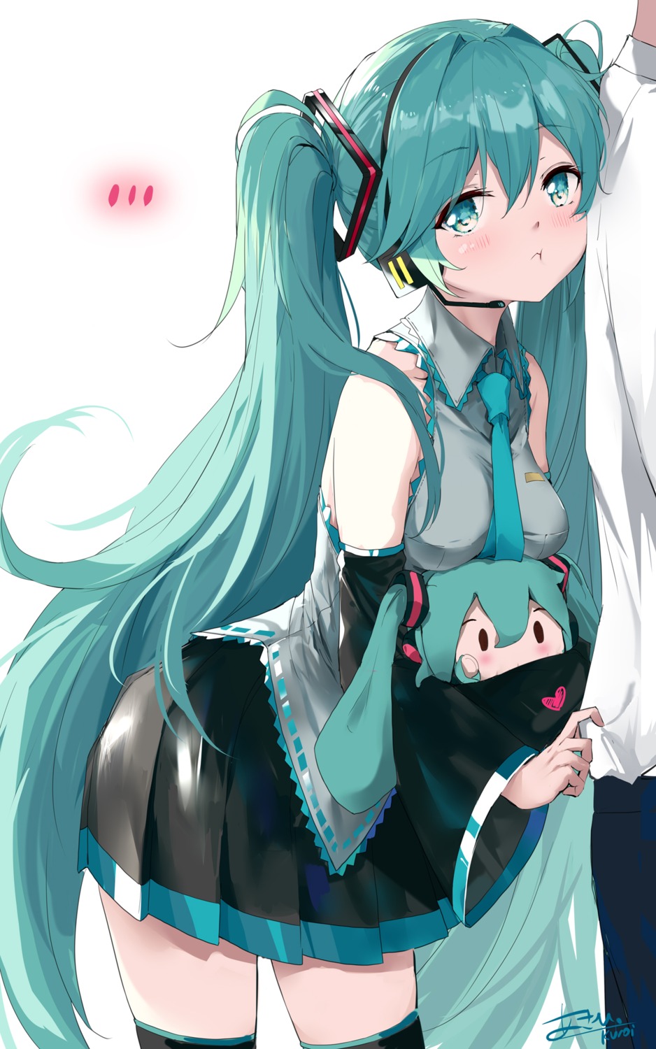 asahi_kuroi chibi hatsune_miku headphones thighhighs vocaloid