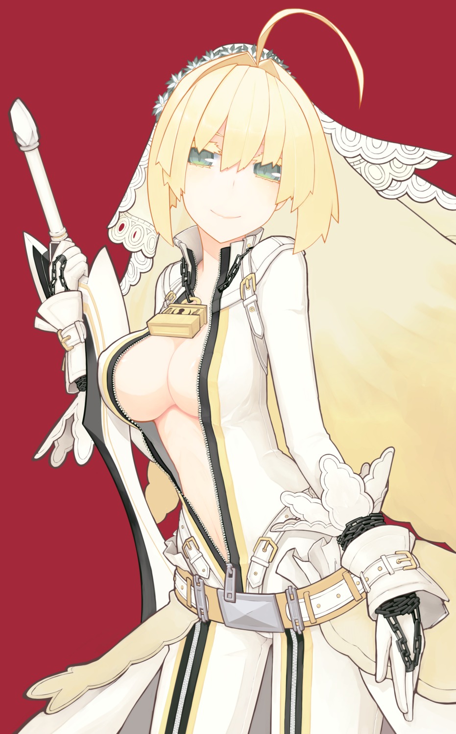 amagi_mikoto cleavage fate/extra fate/extra_ccc fate/stay_night open_shirt saber_bride saber_extra