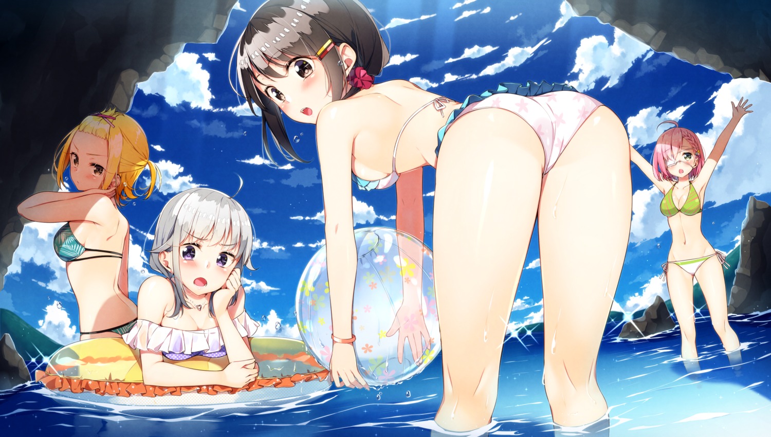 ass bikini cleavage eyepatch sakuragi_ren swimsuits wet