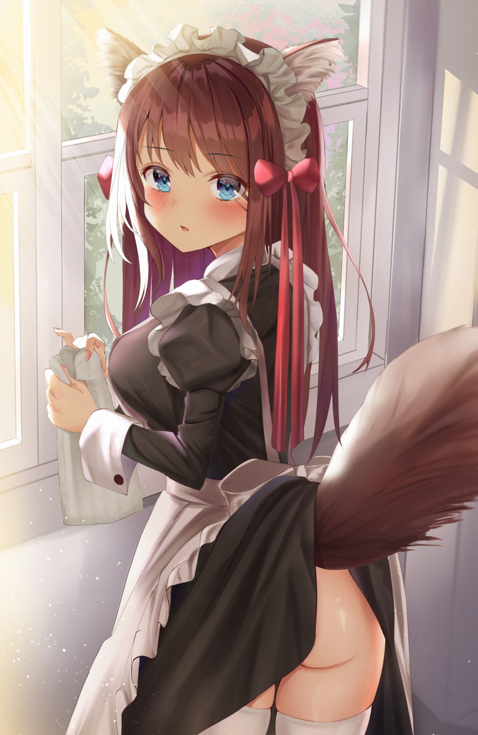 animal_ears ass maid nopan skirt_lift tail thighhighs tsukasa wardrobe_malfunction