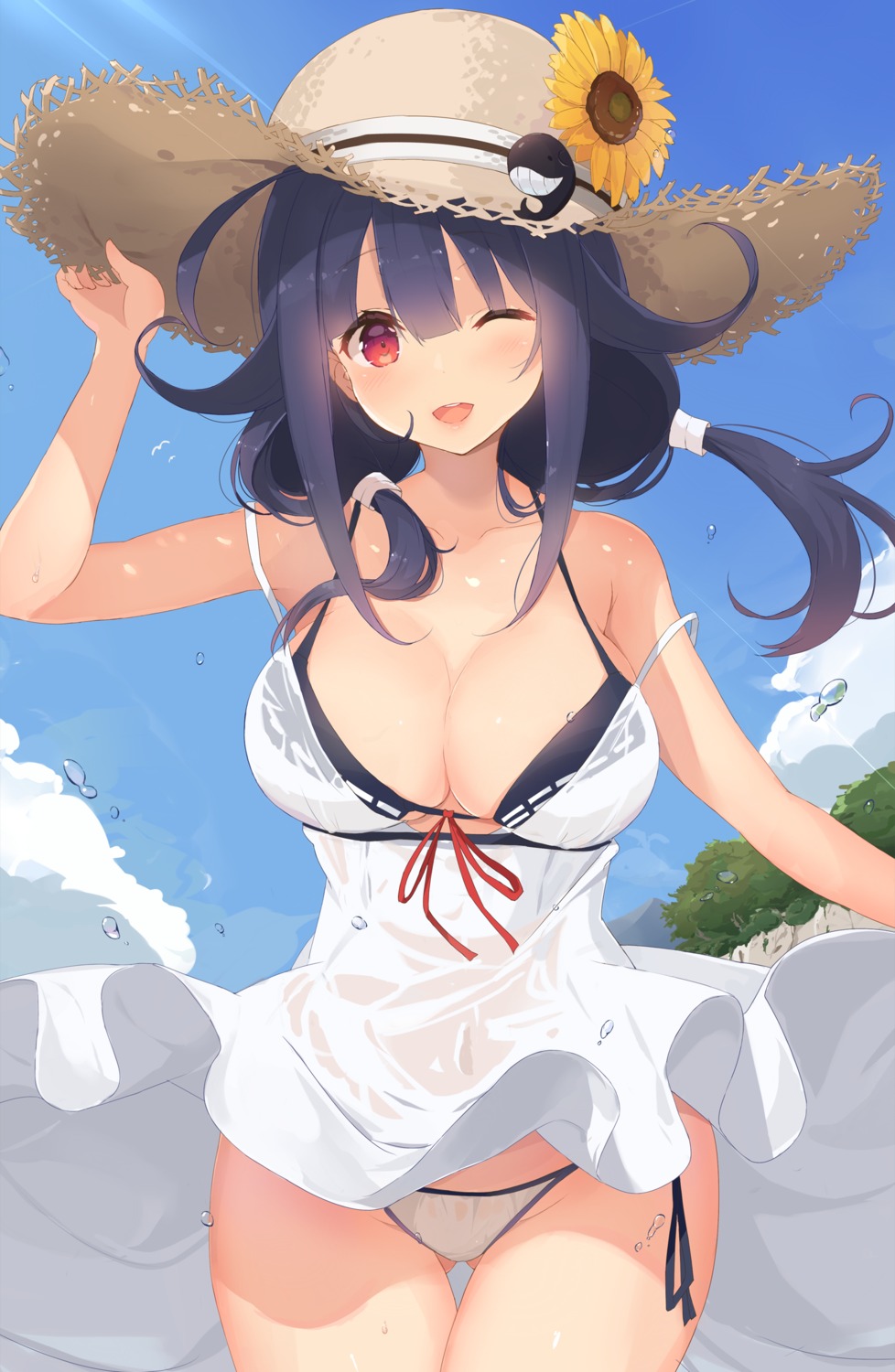 bikini cleavage dress kagerou kantai_collection see_through skirt_lift summer_dress swimsuits taigei_(kancolle) wet_clothes