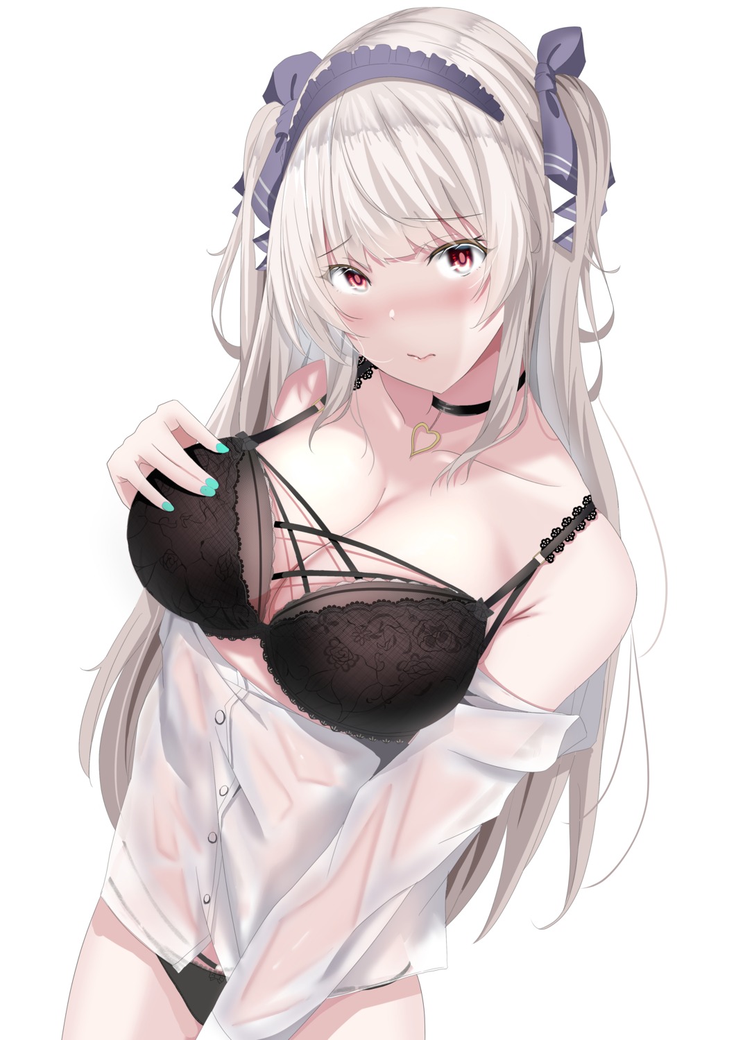 bra cleavage dress_shirt nyannzou789 open_shirt pantsu see_through