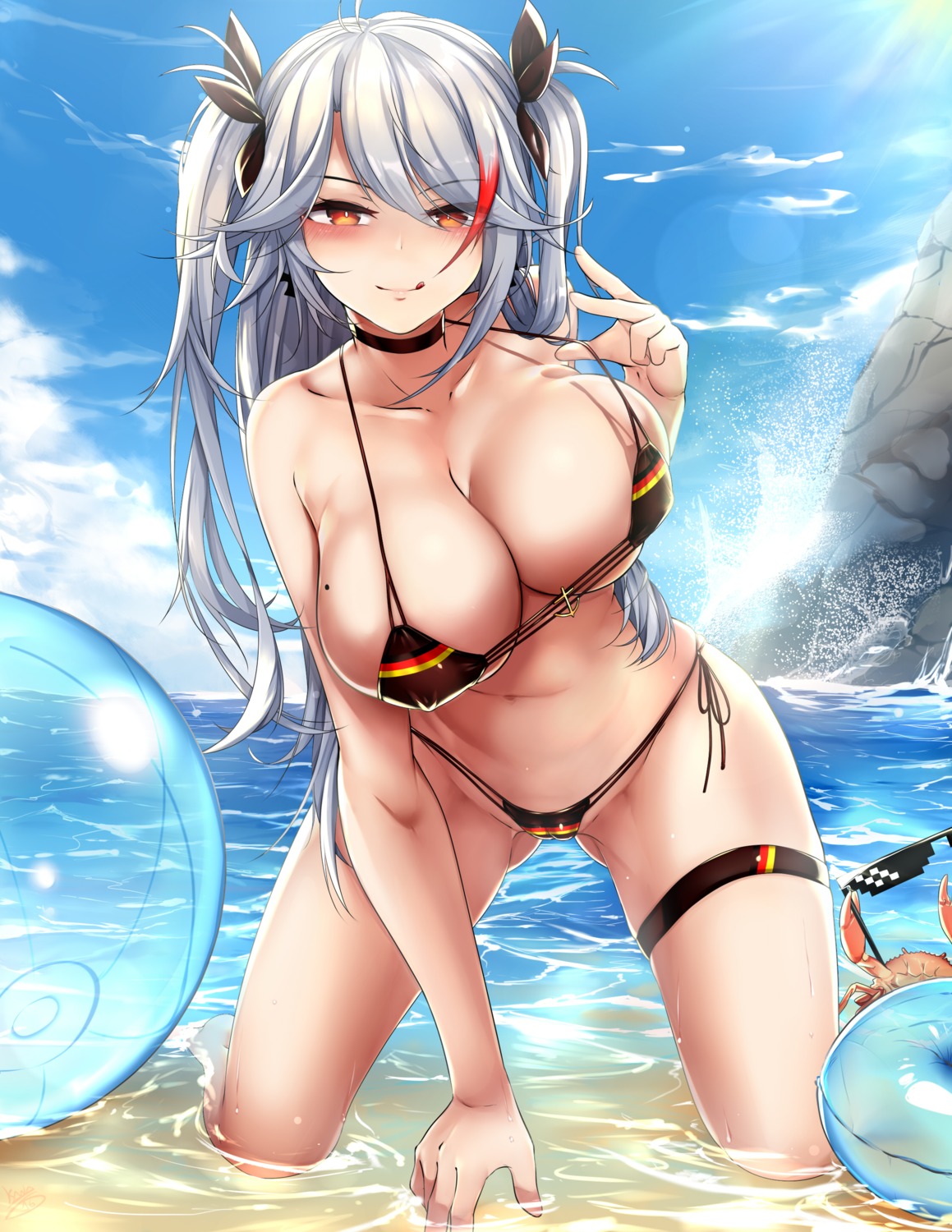 azur_lane bikini cameltoe erect_nipples garter kana616 prinz_eugen_(azur_lane) swimsuits wet