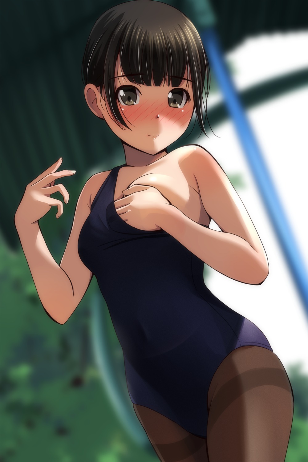 breast_hold loli matsunaga_kouyou pantyhose school_swimsuit swimsuits