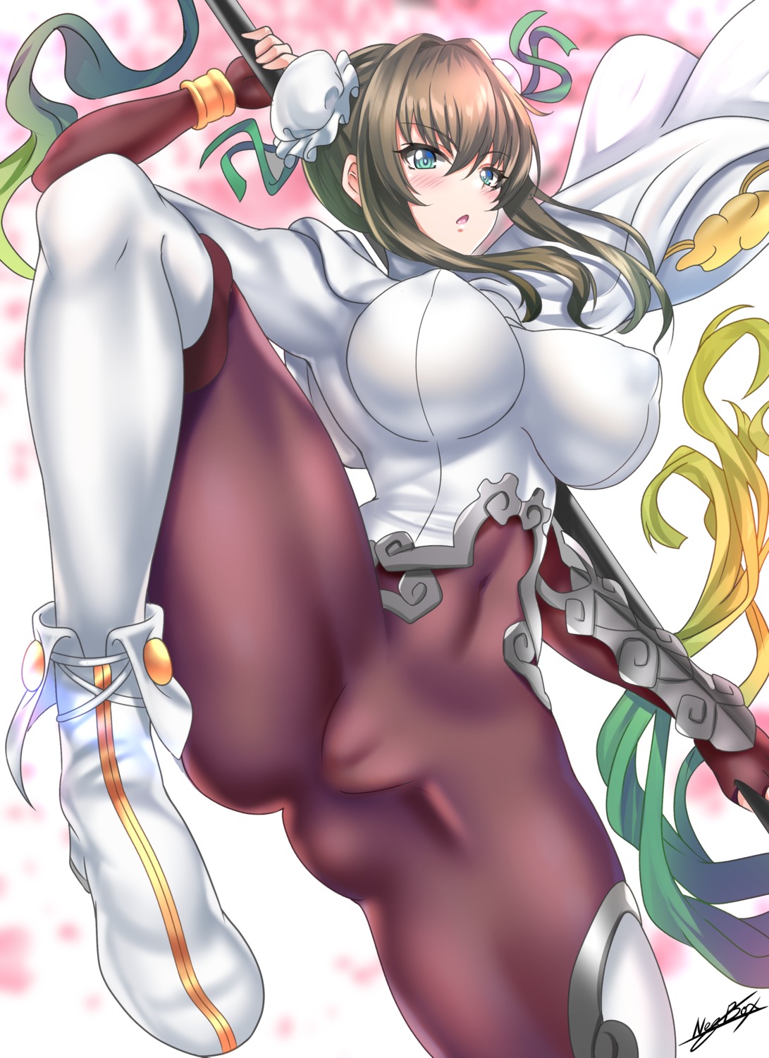 armor bodysuit cameltoe erect_nipples fate/grand_order heels nez-kun qin_liangyu_(fate/grand_order) weapon