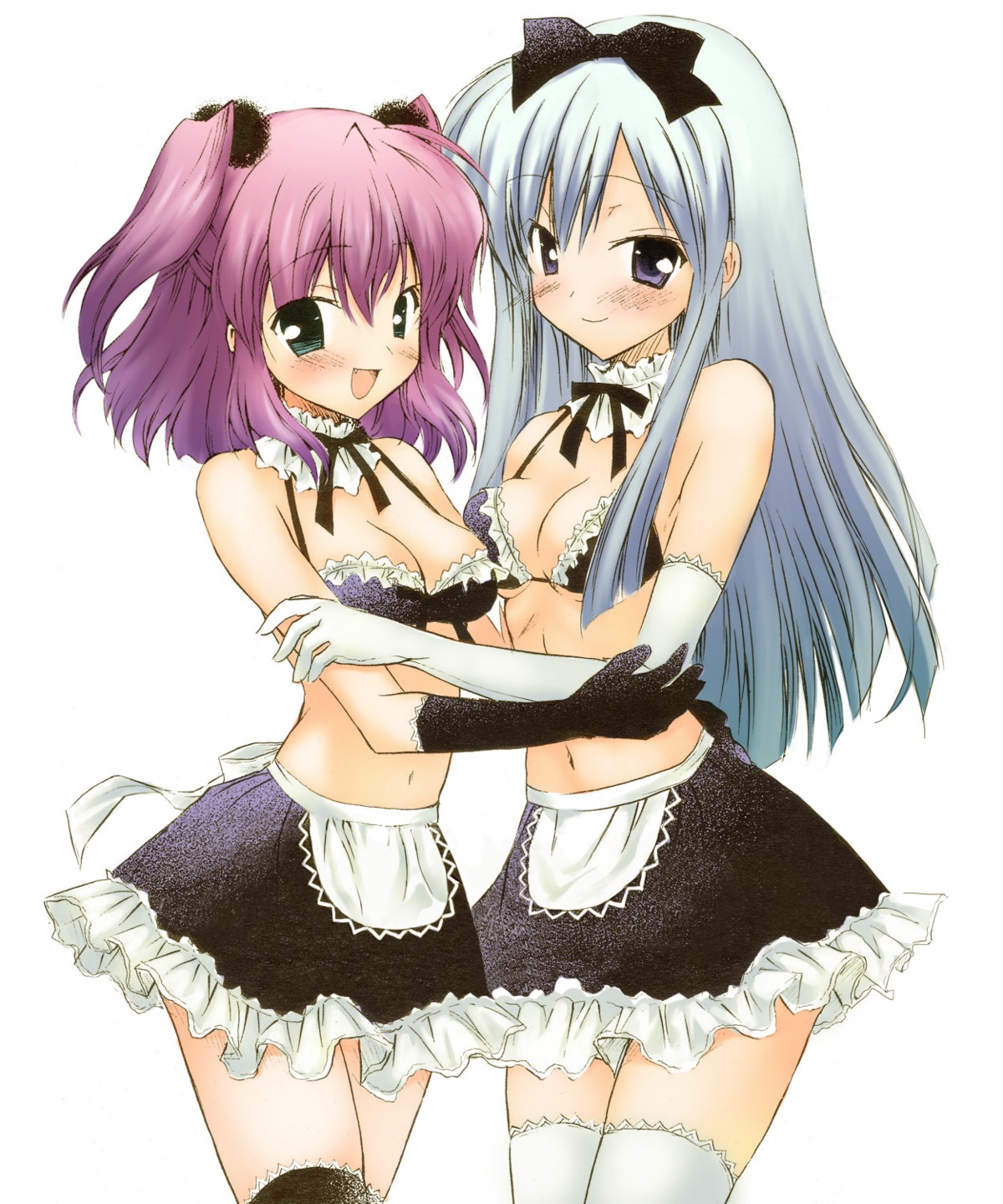 bra cleavage komiya_yuuta maid symmetrical_docking thighhighs