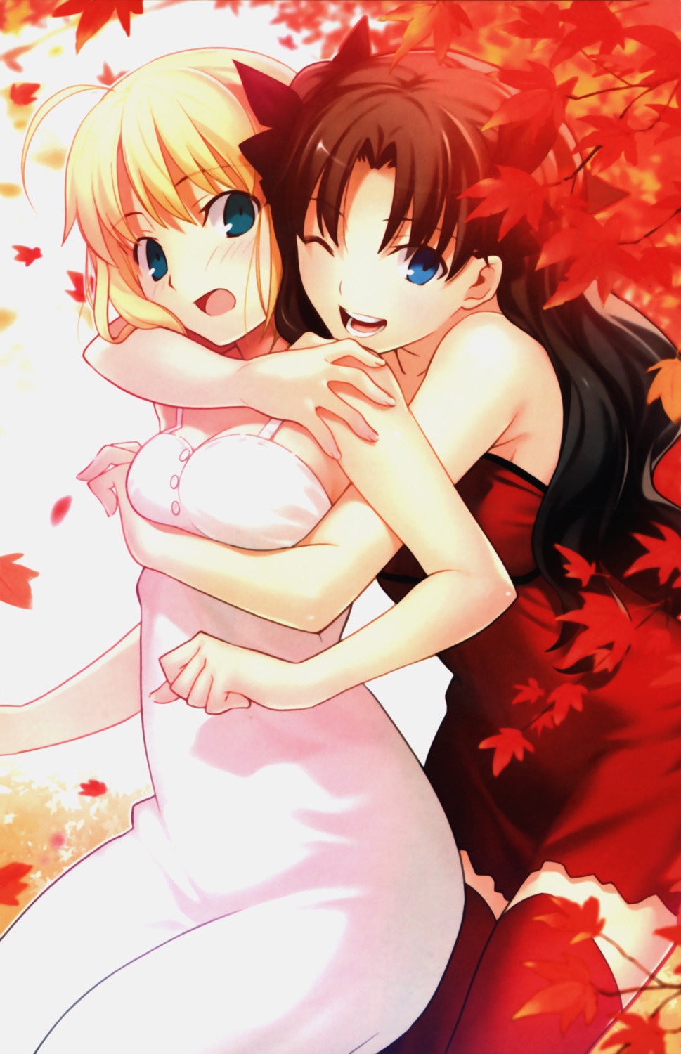 dress fate/stay_night saber takeuchi_takashi thighhighs toosaka_rin type-moon