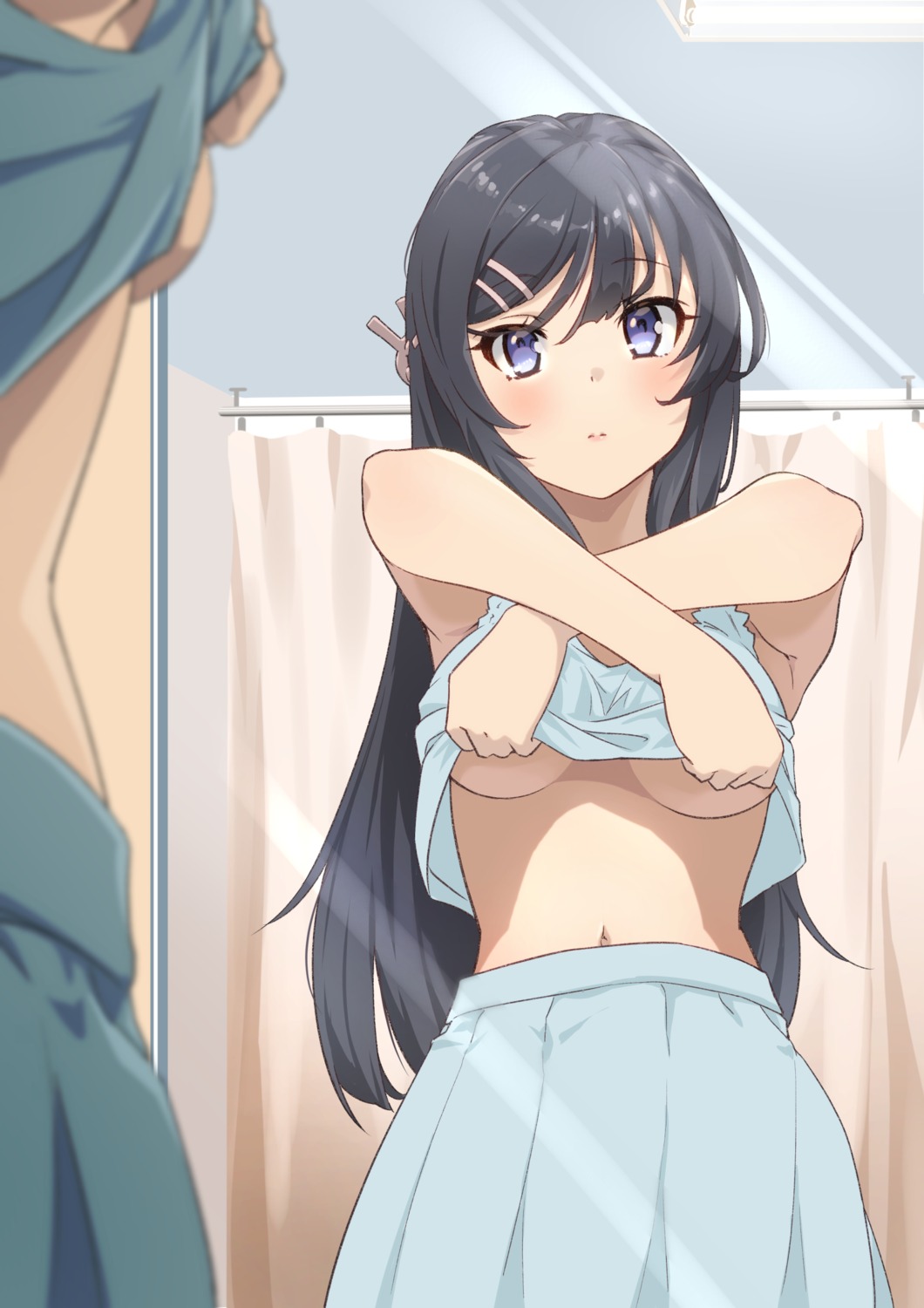 no_bra raiz_art_works sakurajima_mai seishun_buta_yarou_series shirt_lift underboob undressing