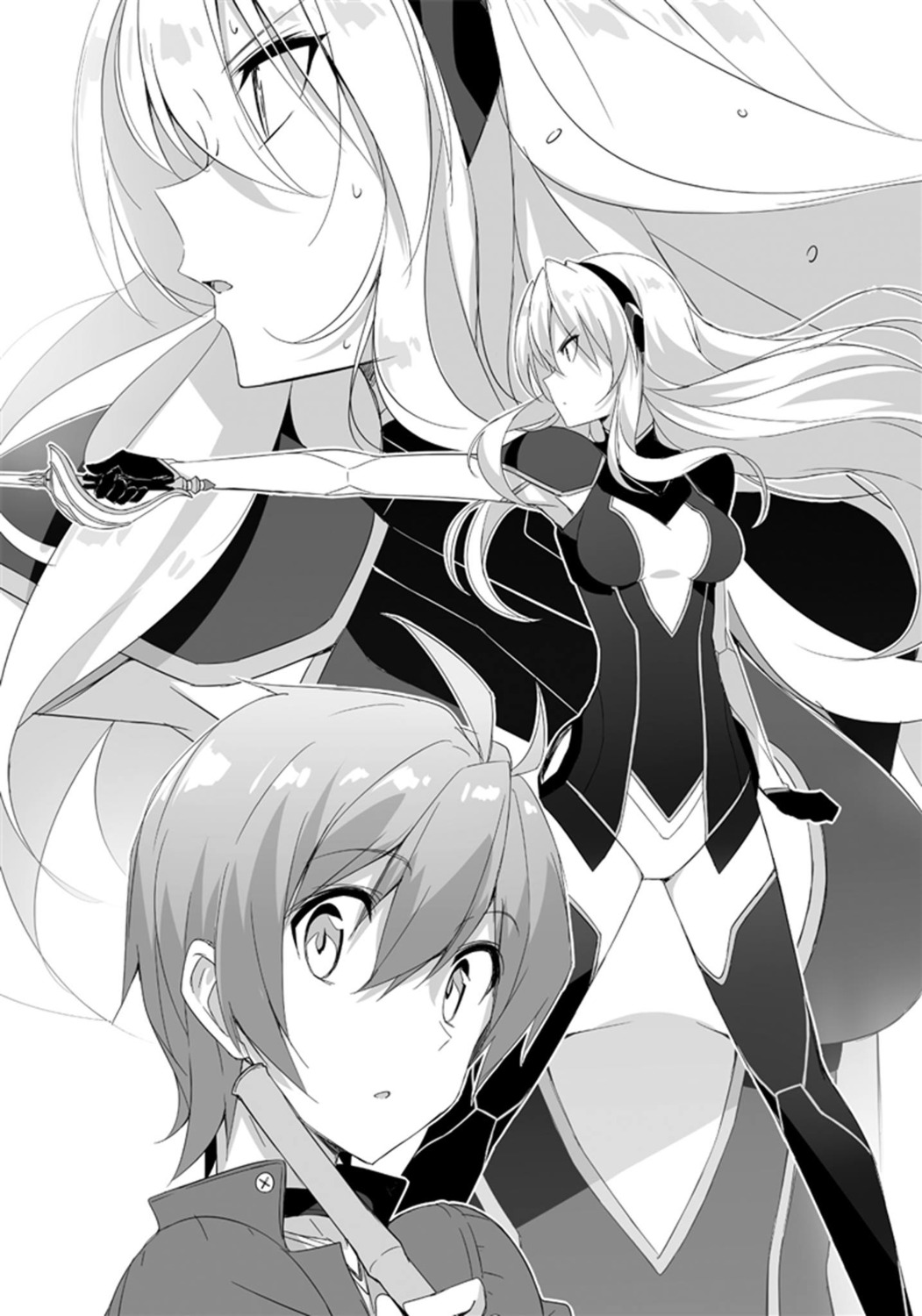 bodysuit celistia_ralgris kasuga_ayumu_(artist) lux_arcadia monochrome saijaku_muhai_no_bahamut sword