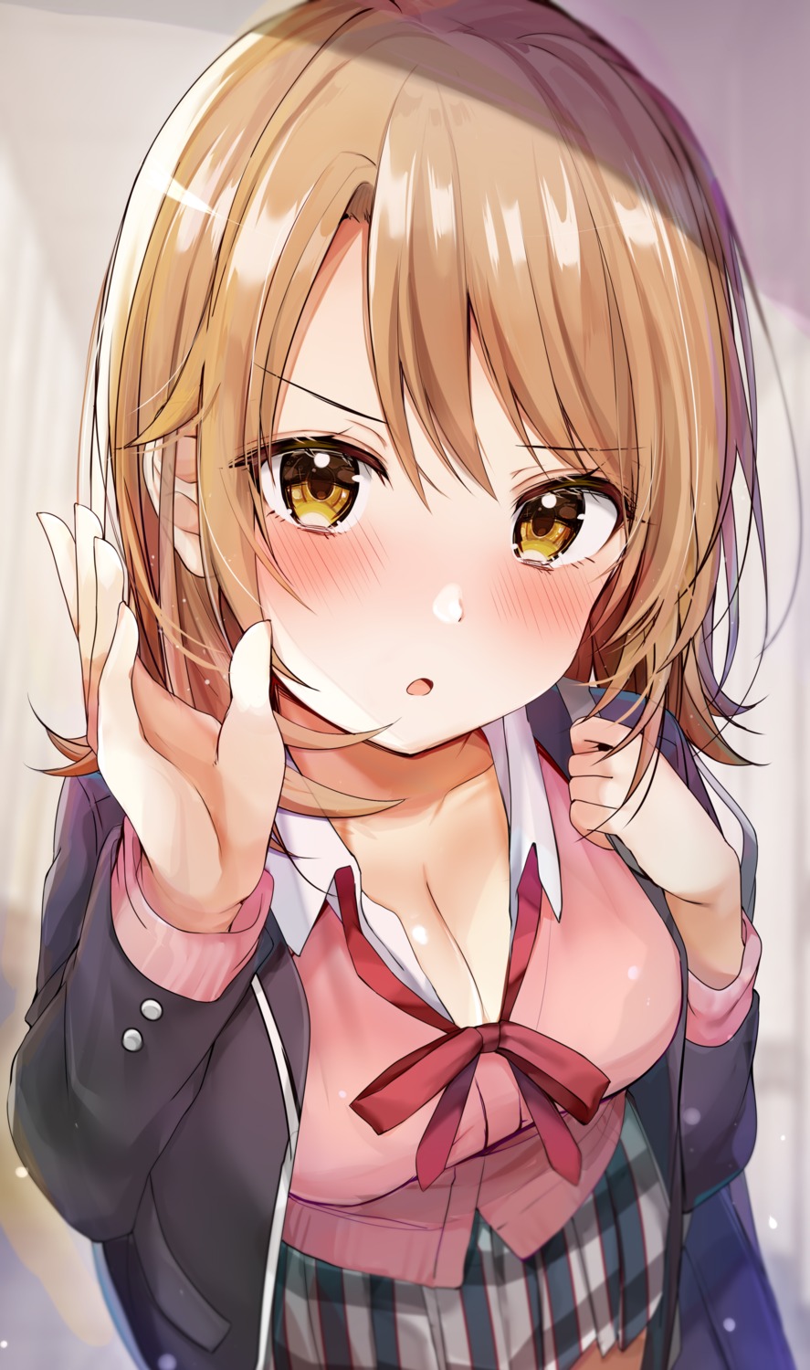 cleavage isshiki_iroha open_shirt rouka seifuku sweater yahari_ore_no_seishun_lovecome_wa_machigatteiru.