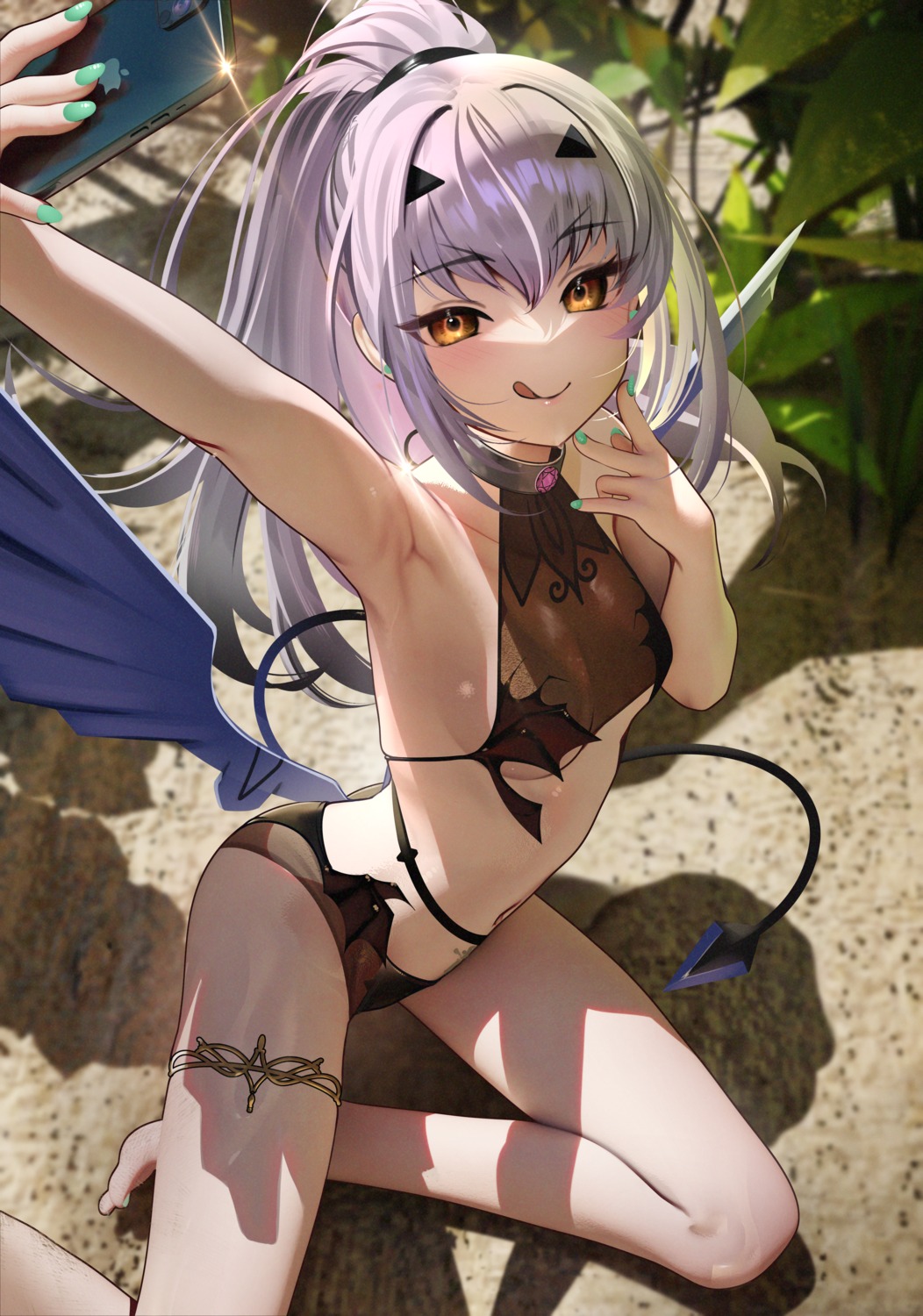 bikini fairy_knight_lancelot_(fate) fate/grand_order garter nanaken_nana selfie swimsuits tail wings