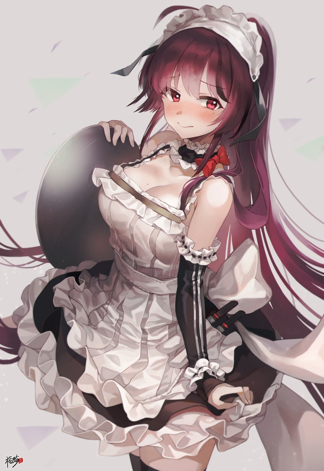 cleavage kyjsogom maid skirt_lift thighhighs