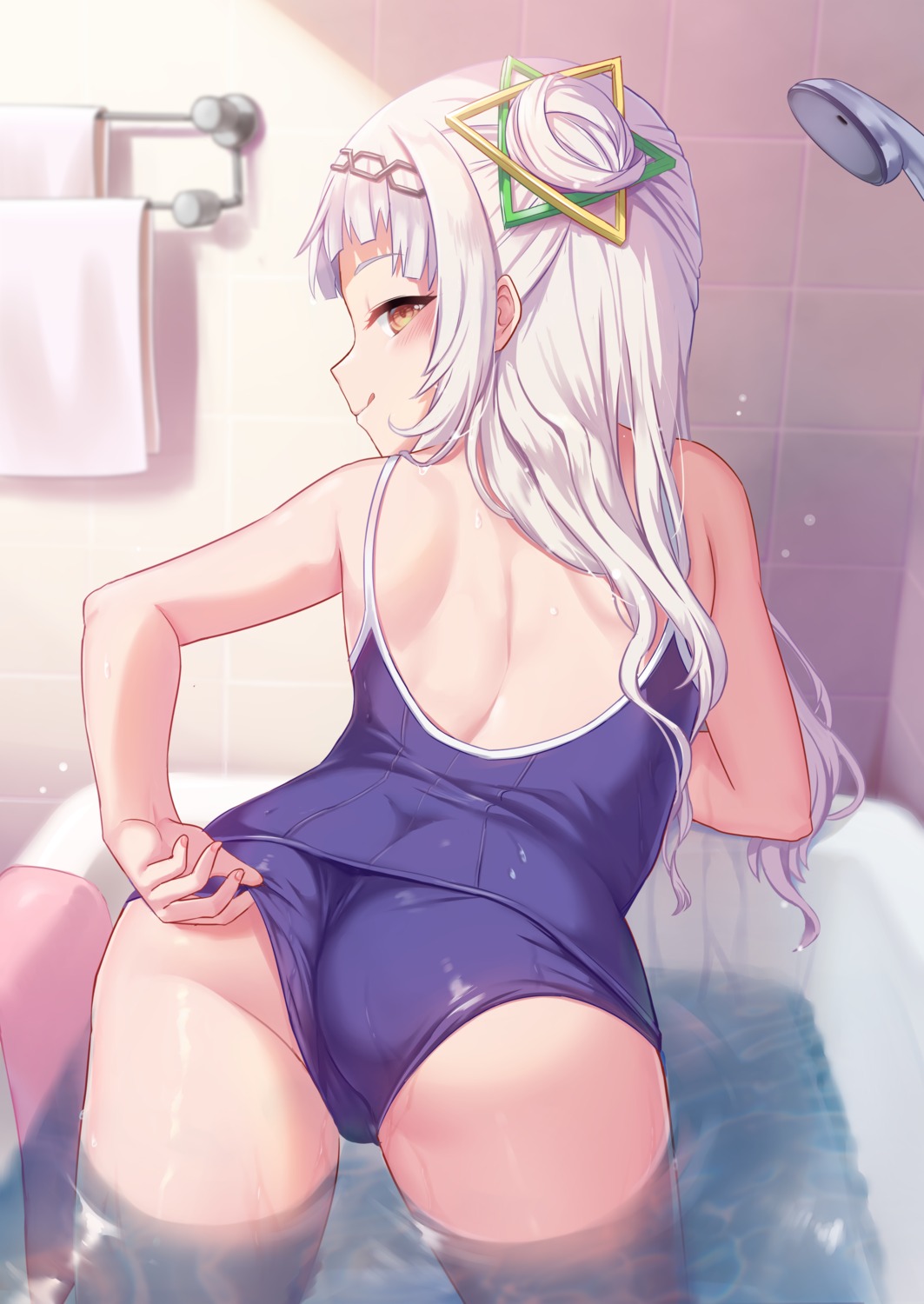 ass bathing hololive milkshake murasaki_shion school_swimsuit swimsuits wet