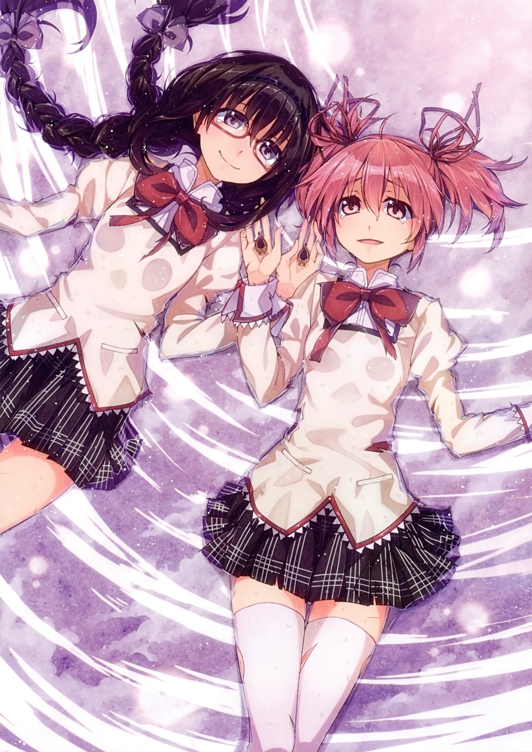 akemi_homura hakui_ami kaname_madoka mahou_shoujo_madoka_magica megane seifuku thighhighs