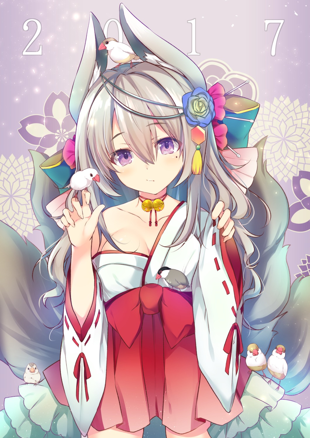 animal_ears cleavage kaniya_shiku miko open_shirt tail