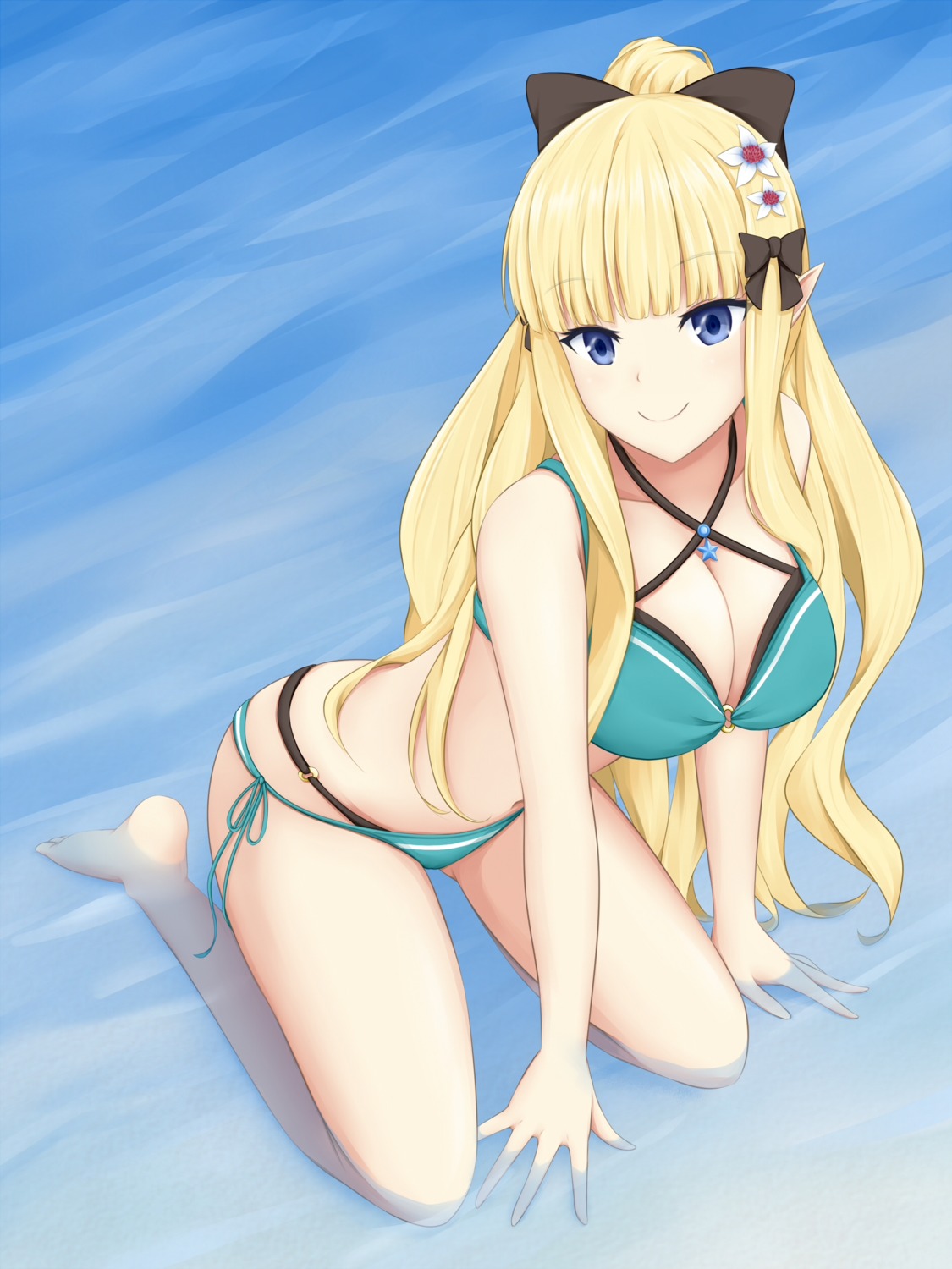 bikini cleavage pointy_ears princess_connect princess_connect!_re:dive sasaki_saren swimsuits wet yuyusuika