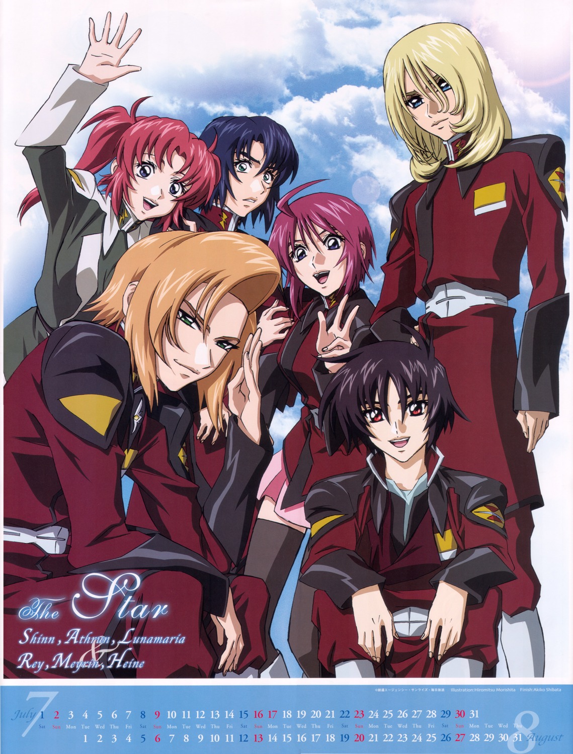 athrun_zala calendar gundam gundam_seed gundam_seed_destiny heine_westenfluss lunamaria_hawke meyrin_hawke morishita_hiromitsu rey_za_burrel shinn_asuka uniform