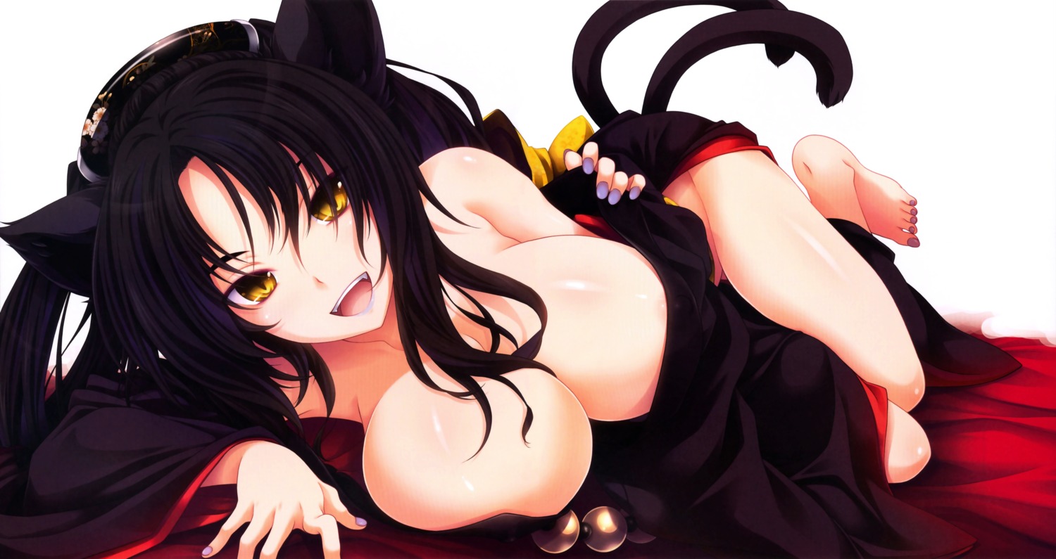 animal_ears cameltoe highschool_dxd kuroka miyama-zero nekomimi no_bra nopan tail