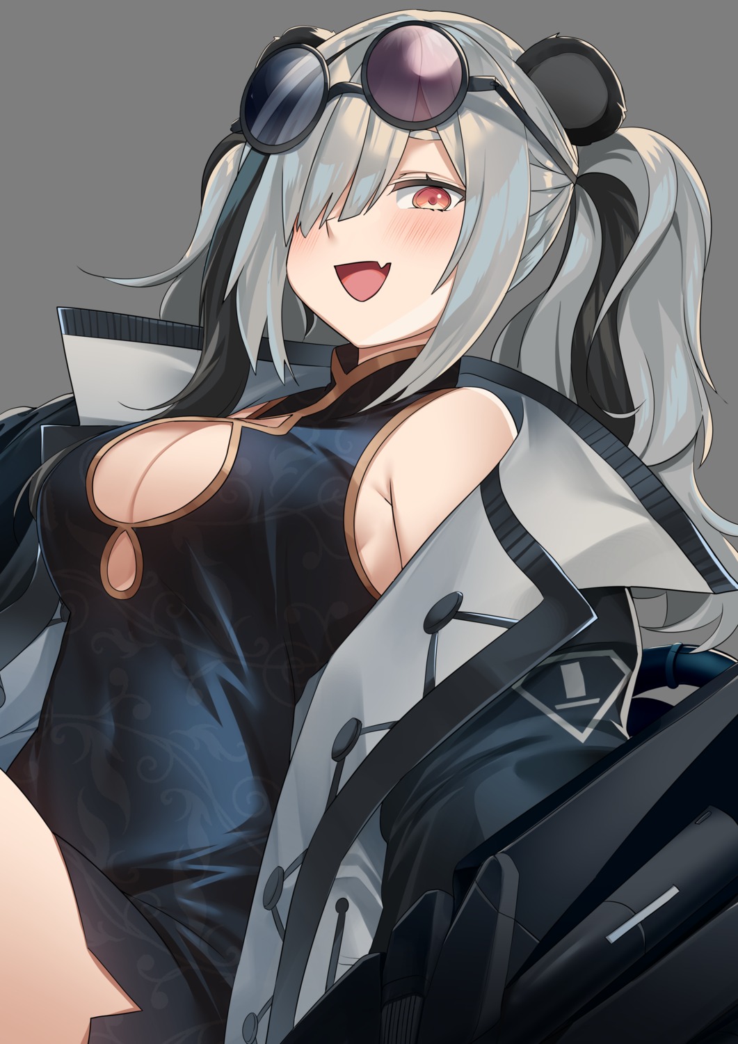 animal_ears arknights chinadress cleavage feater_(arknights) jun_project megane no_bra skirt_lift transparent_png