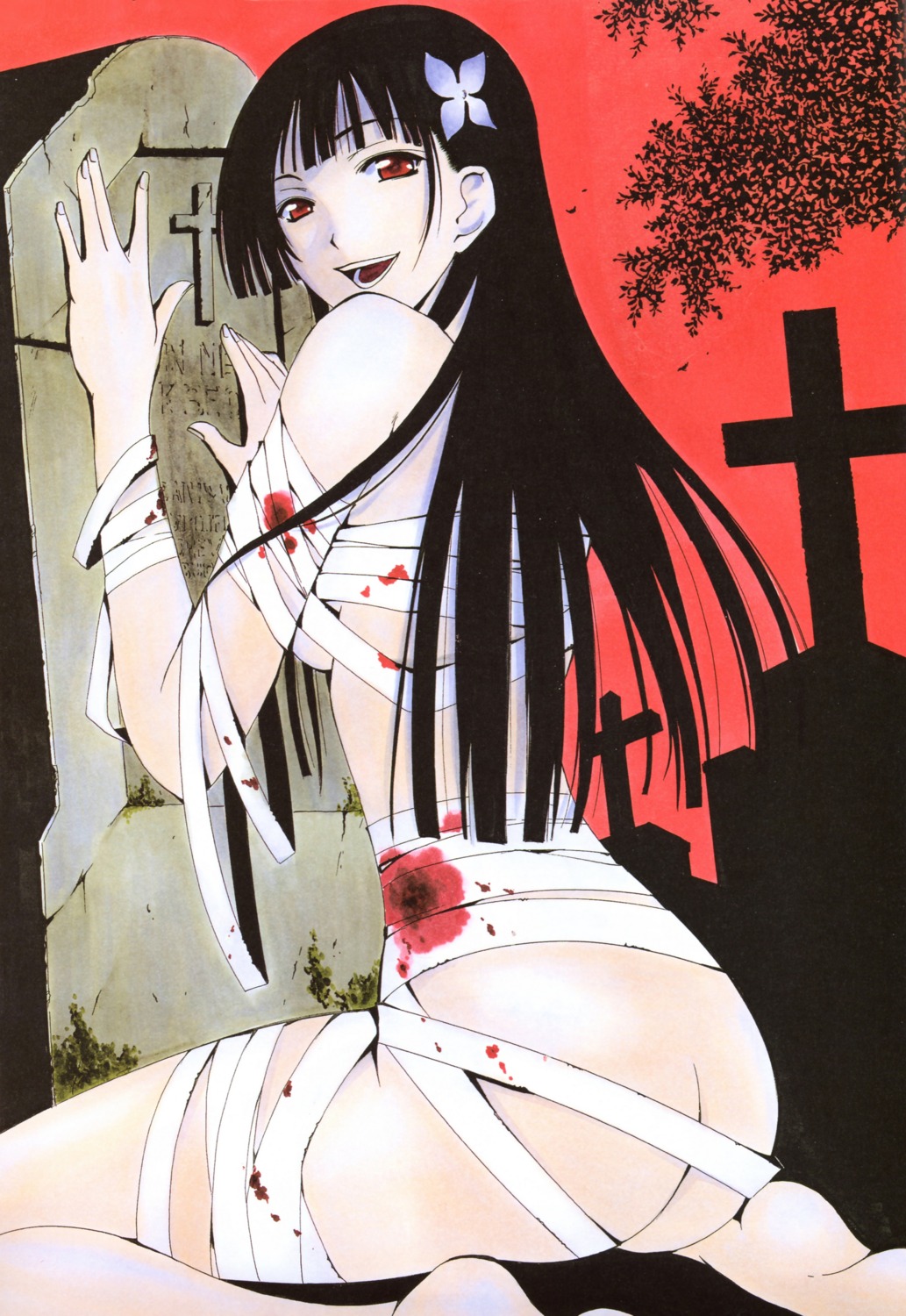 ass bandages blood naked_ribbon sanka_rea sankarea seo_kouji