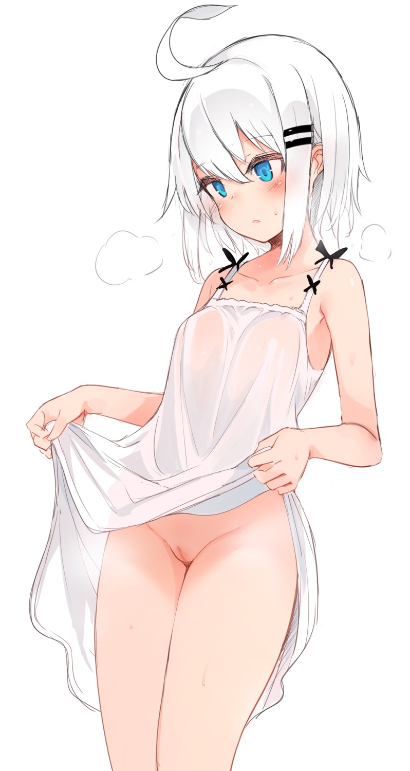 censored dress loli no_bra nopan otokuyou pussy see_through skirt_lift summer_dress wet_clothes