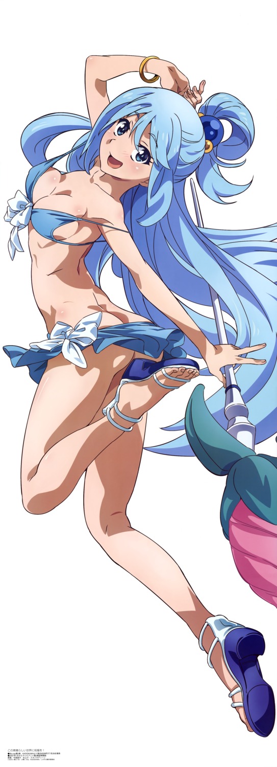 aqua_(konosuba) ass bikini_top cleavage feet heels imaizumi_naoko kono_subarashii_sekai_ni_shukufuku_wo! nopan swimsuits weapon