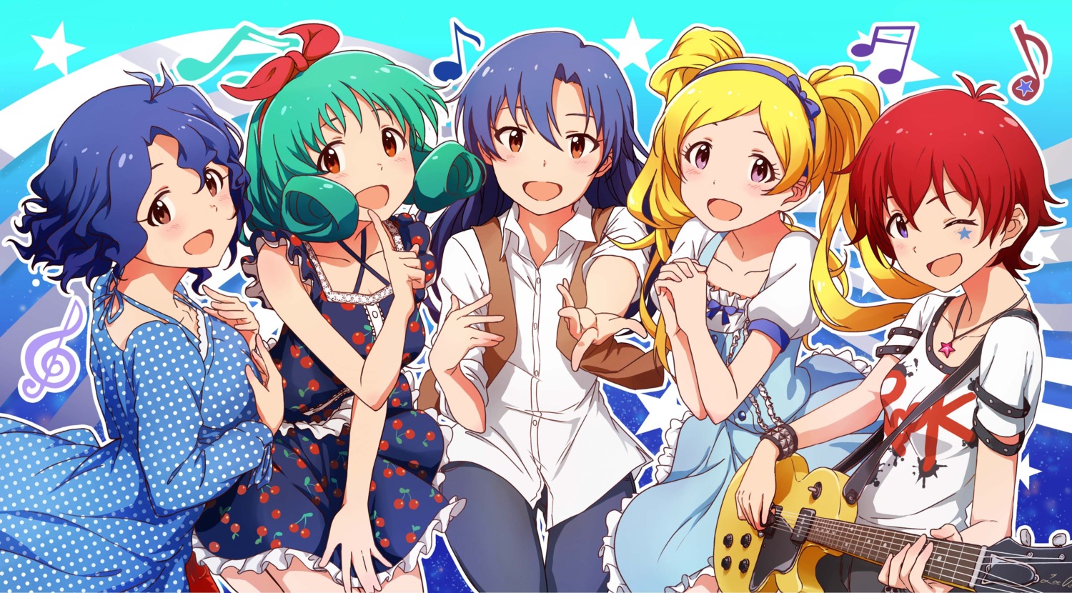 ayano_yuu dress emily_stewart guitar julia_(idolm@ster) kisaragi_chihaya the_idolm@ster the_idolm@ster_million_live! tokugawa_matsuri toyokawa_fuuka