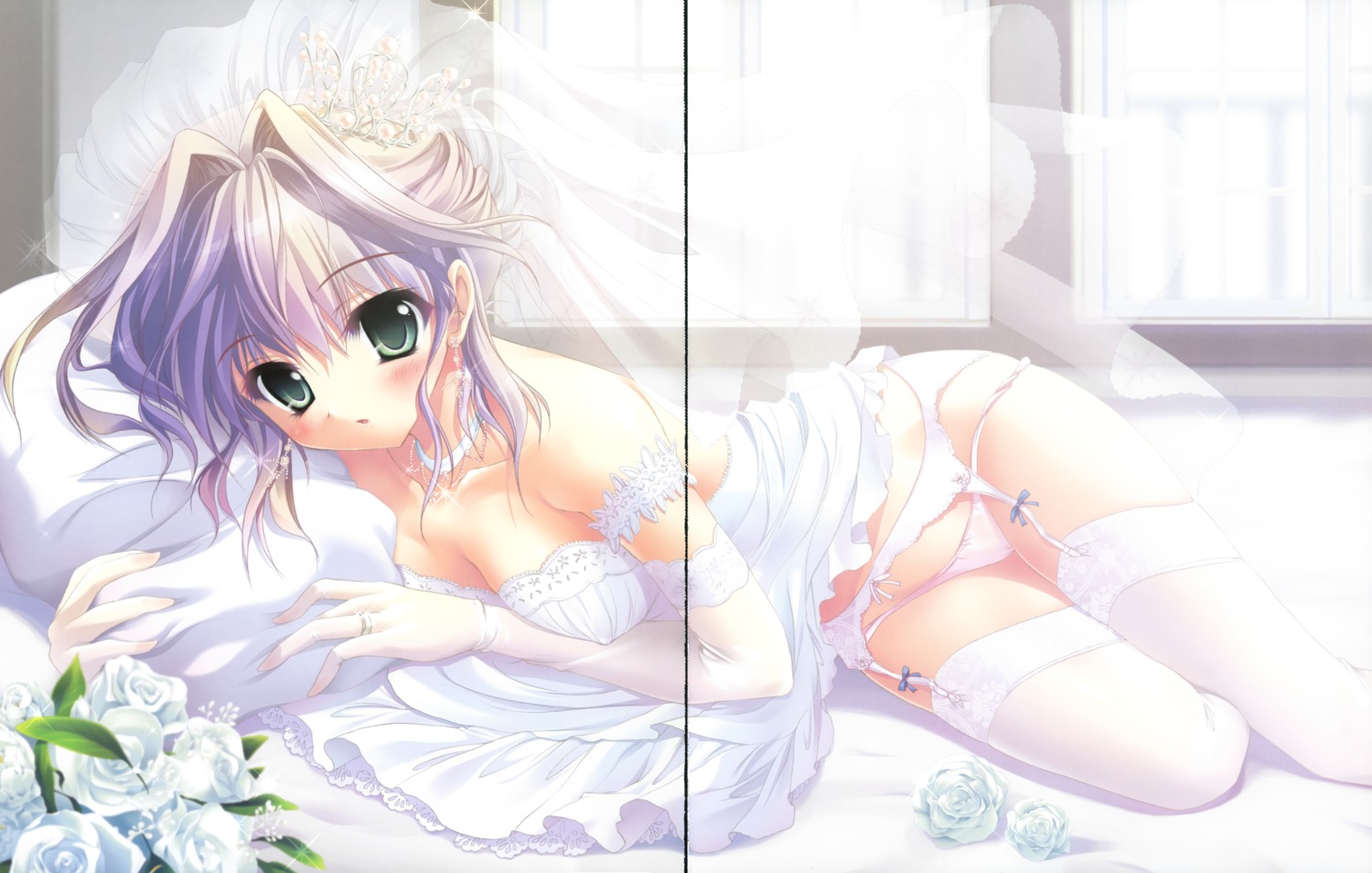 dress erect_nipples gap garter_belt hisuitei izumi_tsubasu no_bra pantsu skirt_lift stockings thighhighs wedding_dress