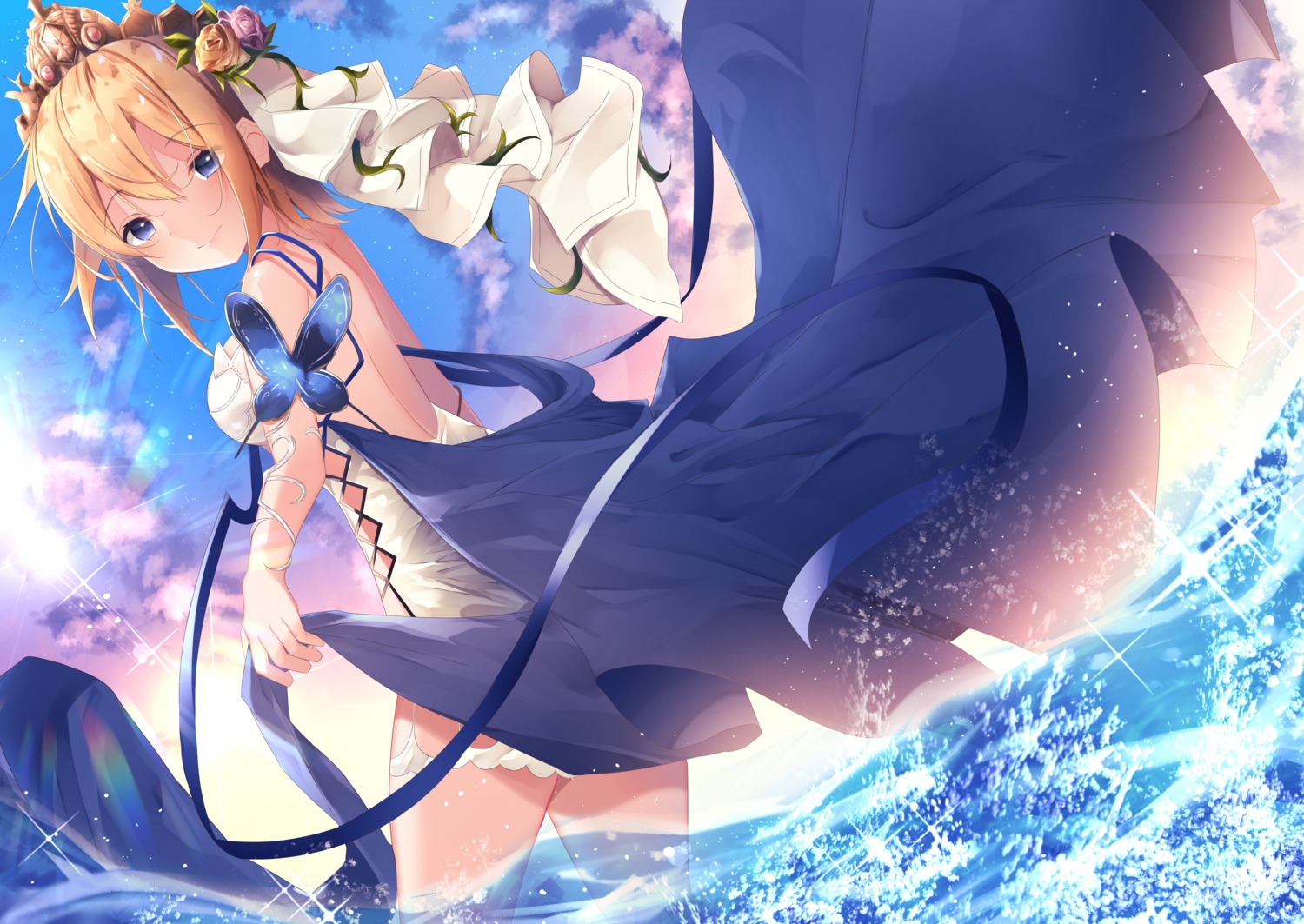 dress europa_(granblue_fantasy) granblue_fantasy no_bra skirt_lift suisen-21 wet