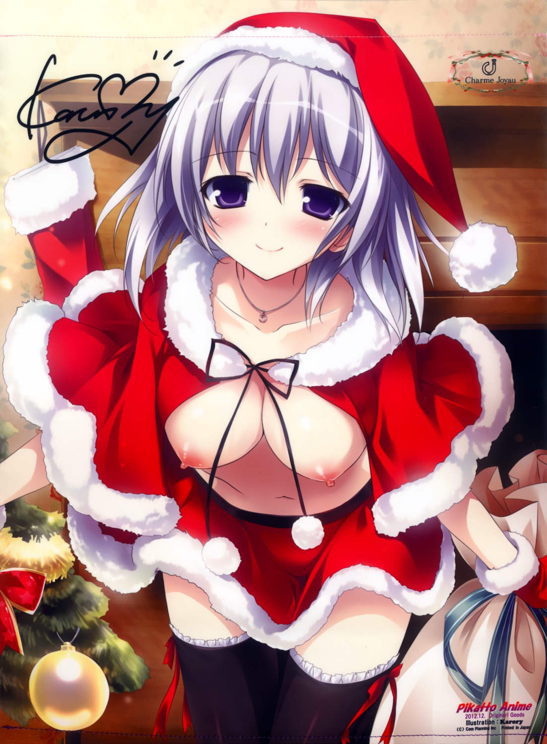 autographed breasts christmas karory nipples no_bra thighhighs