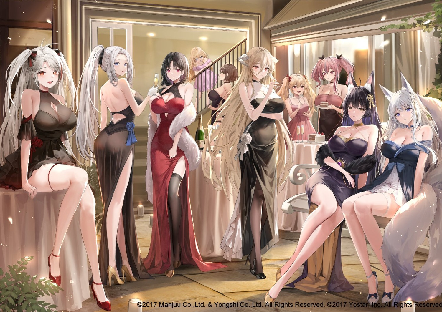 animal_ears ass azur_lane baltimore_(azur_lane) bluecher_(azur_lane) bremerton_(azur_lane) dress heels horns implacable_(azur_lane) kitsune lillly musashi_(azur_lane) no_bra pantyhose prinz_eugen_(azur_lane) queen_elizabeth_(azur_lane) see_through shinano_(azur_lane) tail thighhighs ting_an_(azur_lane) yorktown_(azur_lane)