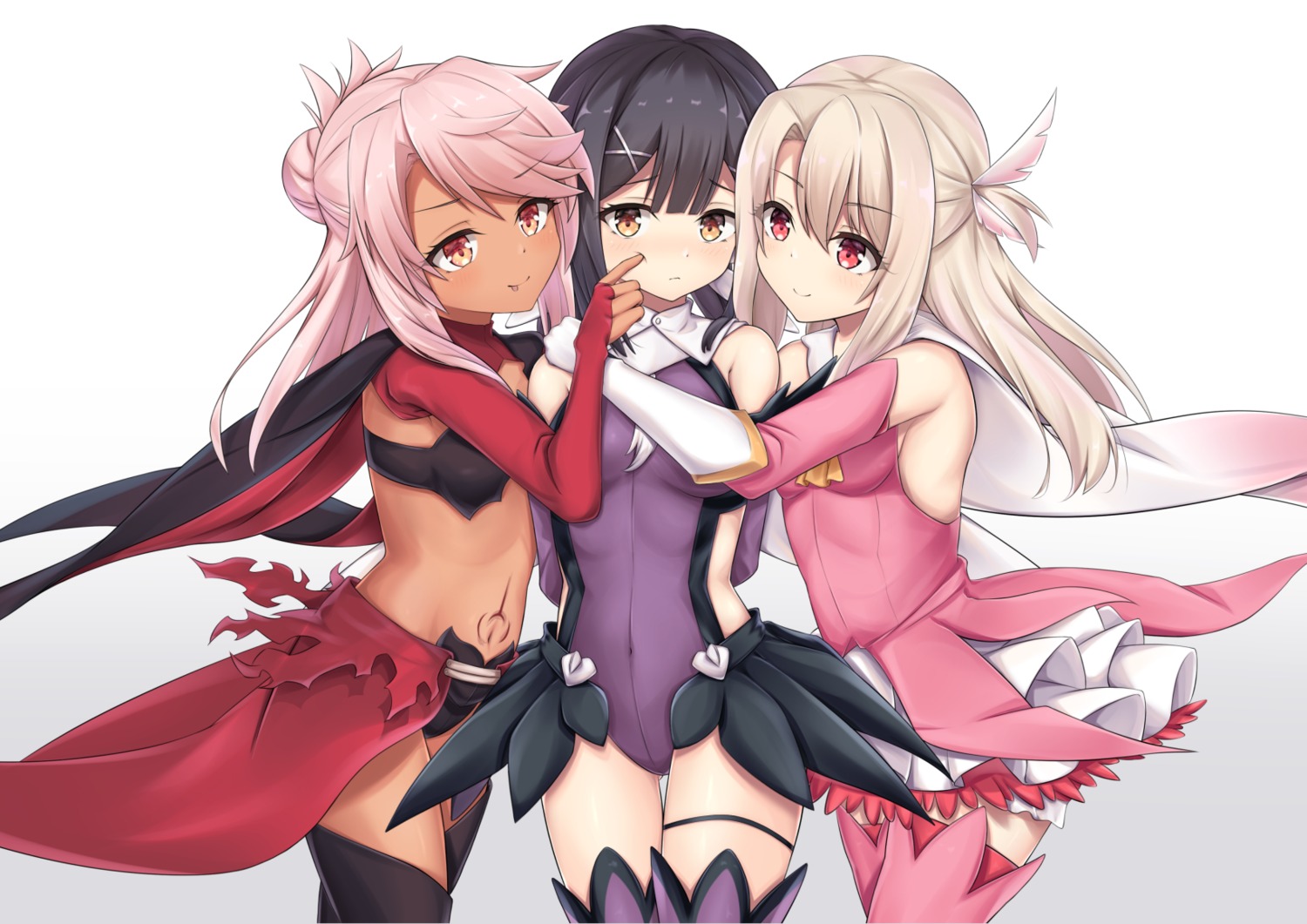 arata_(xin) chloe_von_einzbern fate/kaleid_liner_prisma_illya fate/stay_night garter illyasviel_von_einzbern leotard loli miyu_edelfelt skirt_lift tattoo thighhighs yuri