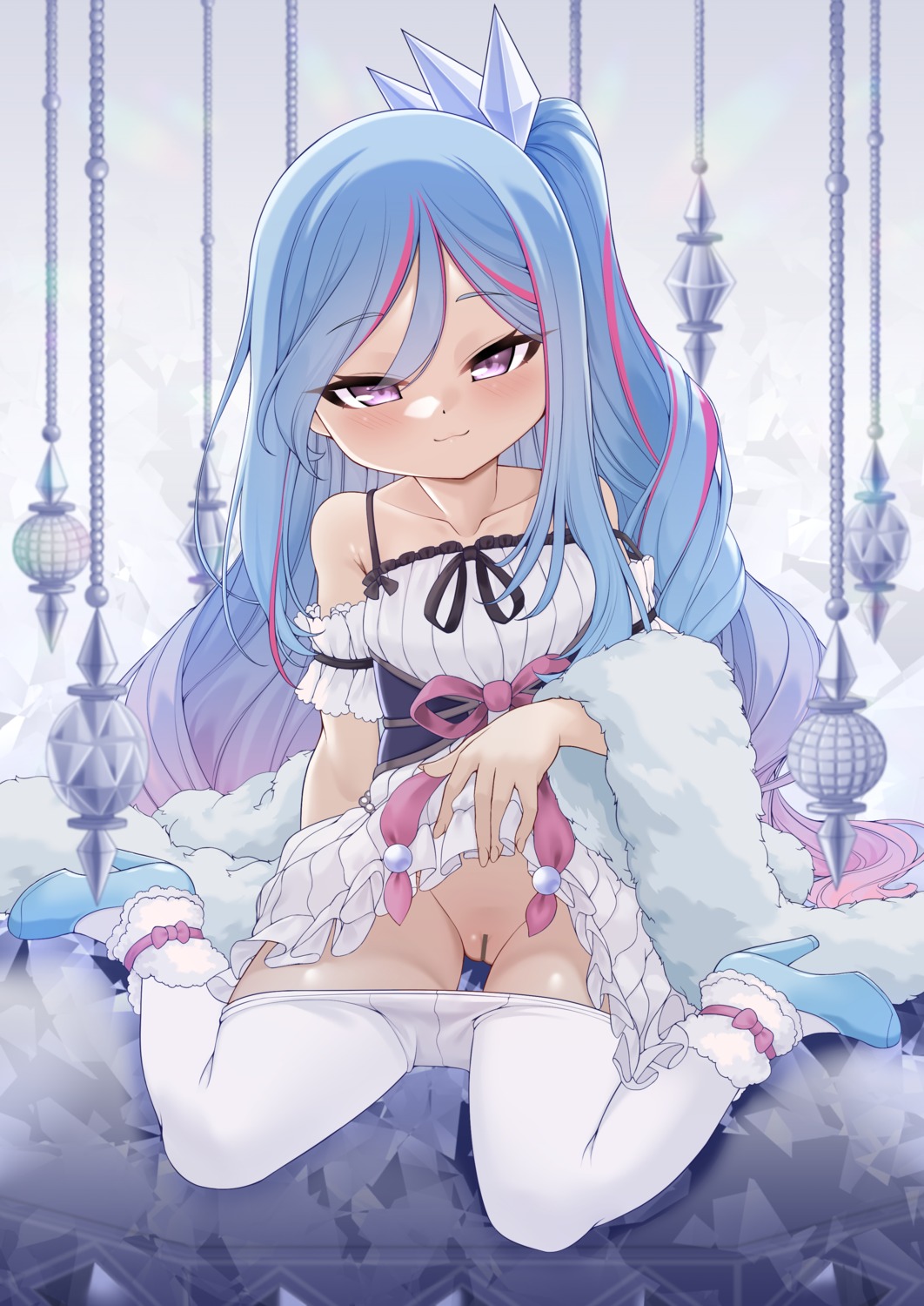 censored dress loli nopan pantyhose pussy skirt_lift wenu_(kirikirimai)