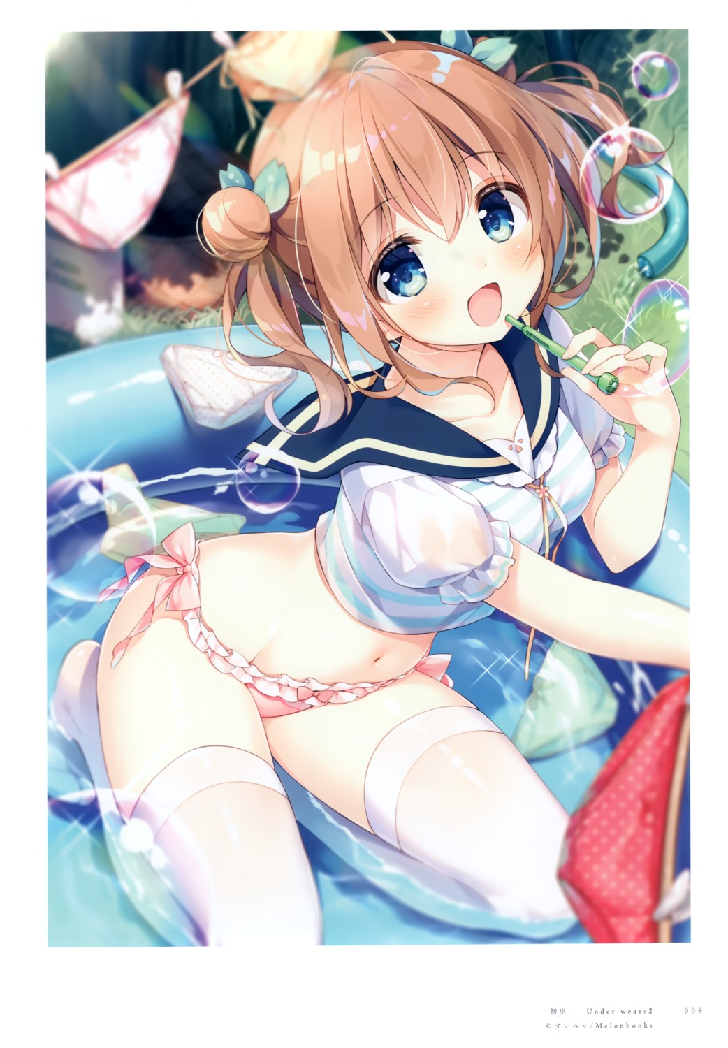 chilly_polka pantsu see_through seifuku suimya thighhighs wet wet_clothes