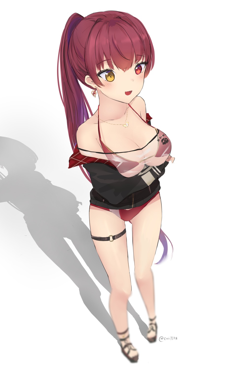 bikini breast_hold chiimanju garter heterochromia hololive houshou_marine open_shirt see_through swimsuits