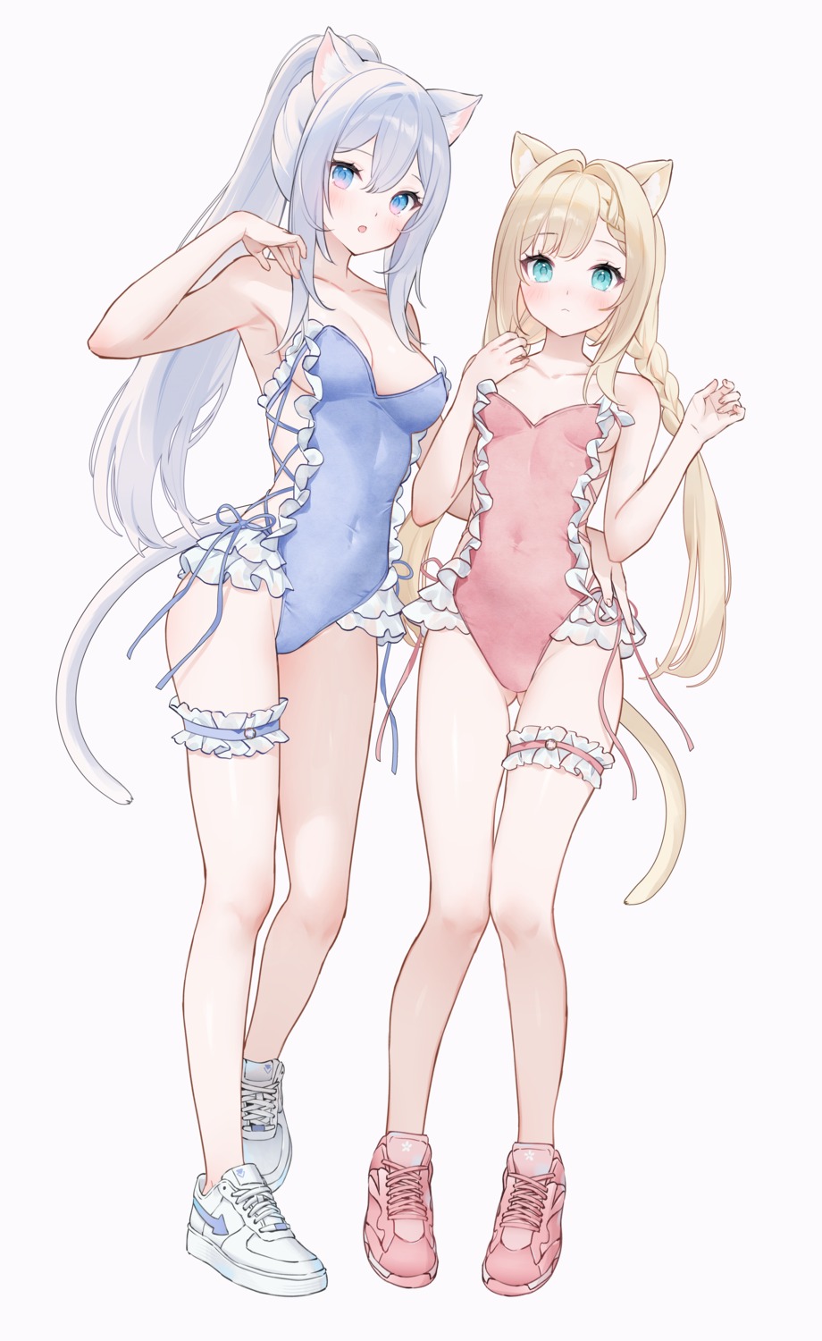 animal_ears garter nami_(nyaa) nekomimi swimsuits tail