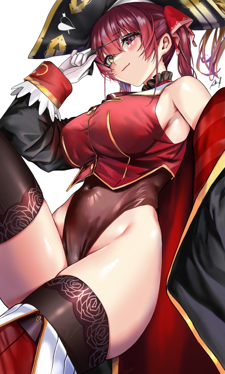 eyepatch heterochromia hololive houshou_marine kos-owl leotard pirate thighhighs