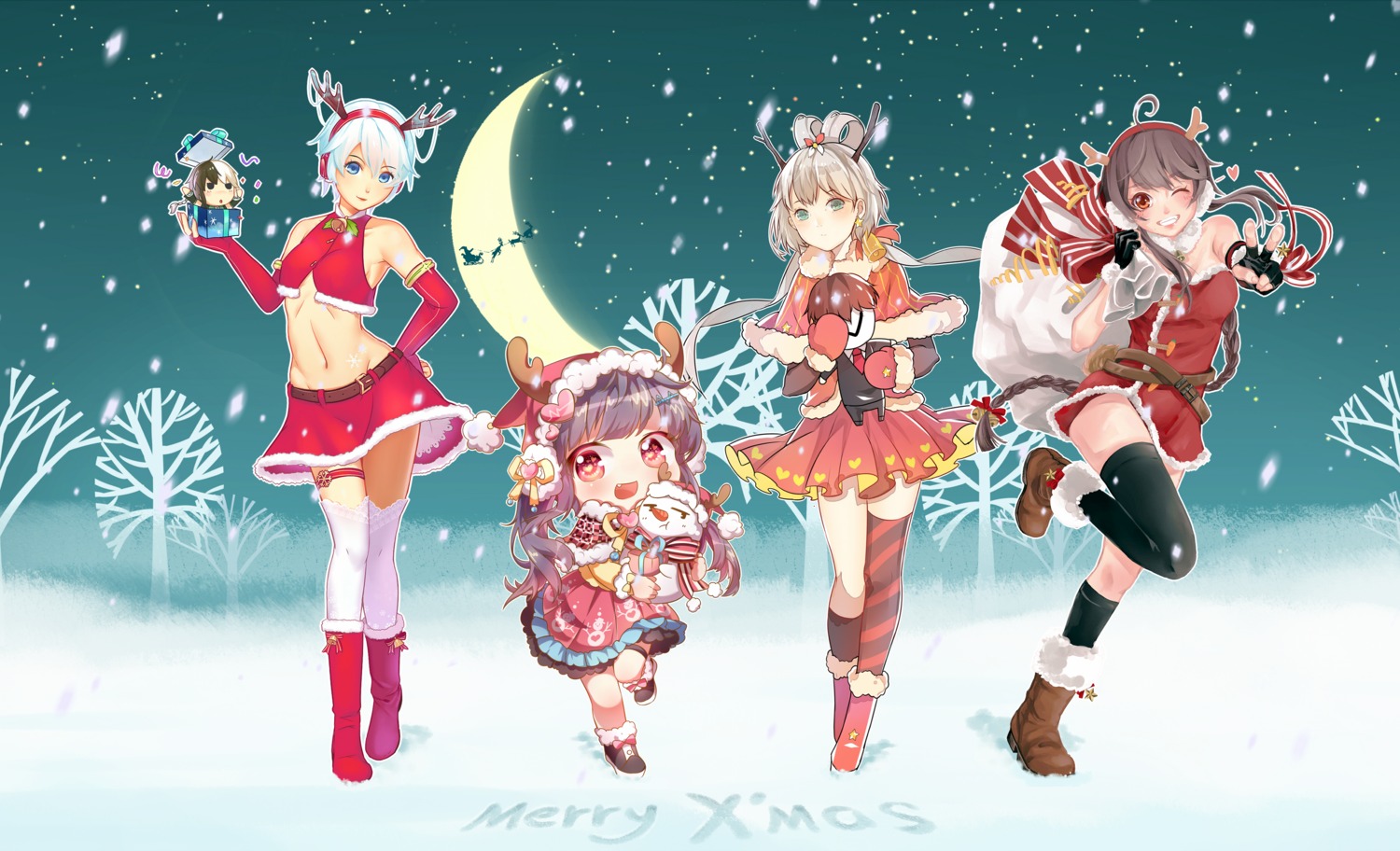 christmas dongqing_zaozigao dress horns luo_tianyi mo_qingxian thighhighs vocaloid yan_he yuezheng_ling